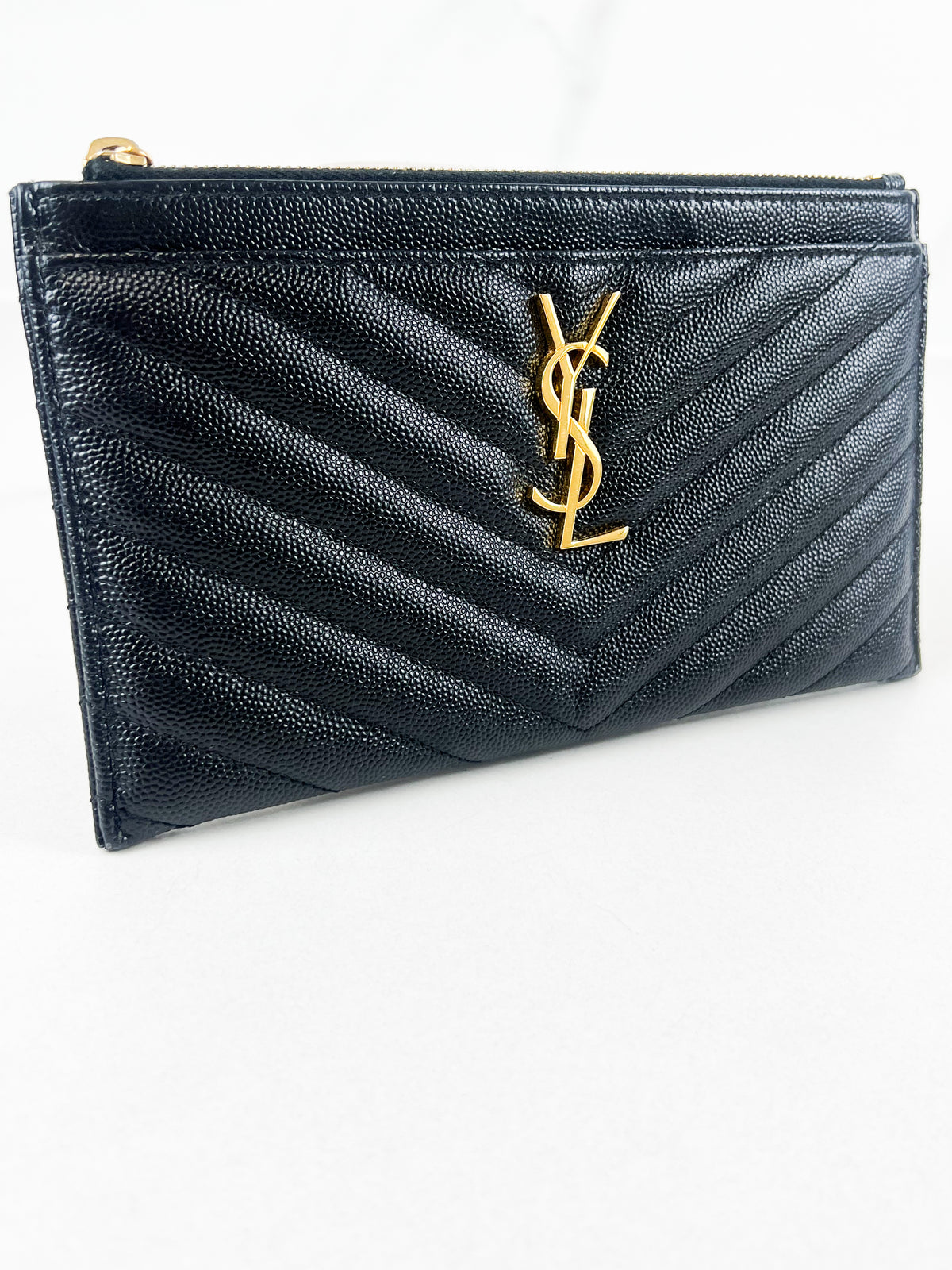 Saint Laurent Cassandre Metelasse Pouch in Grain De Poudre Leather with GHW