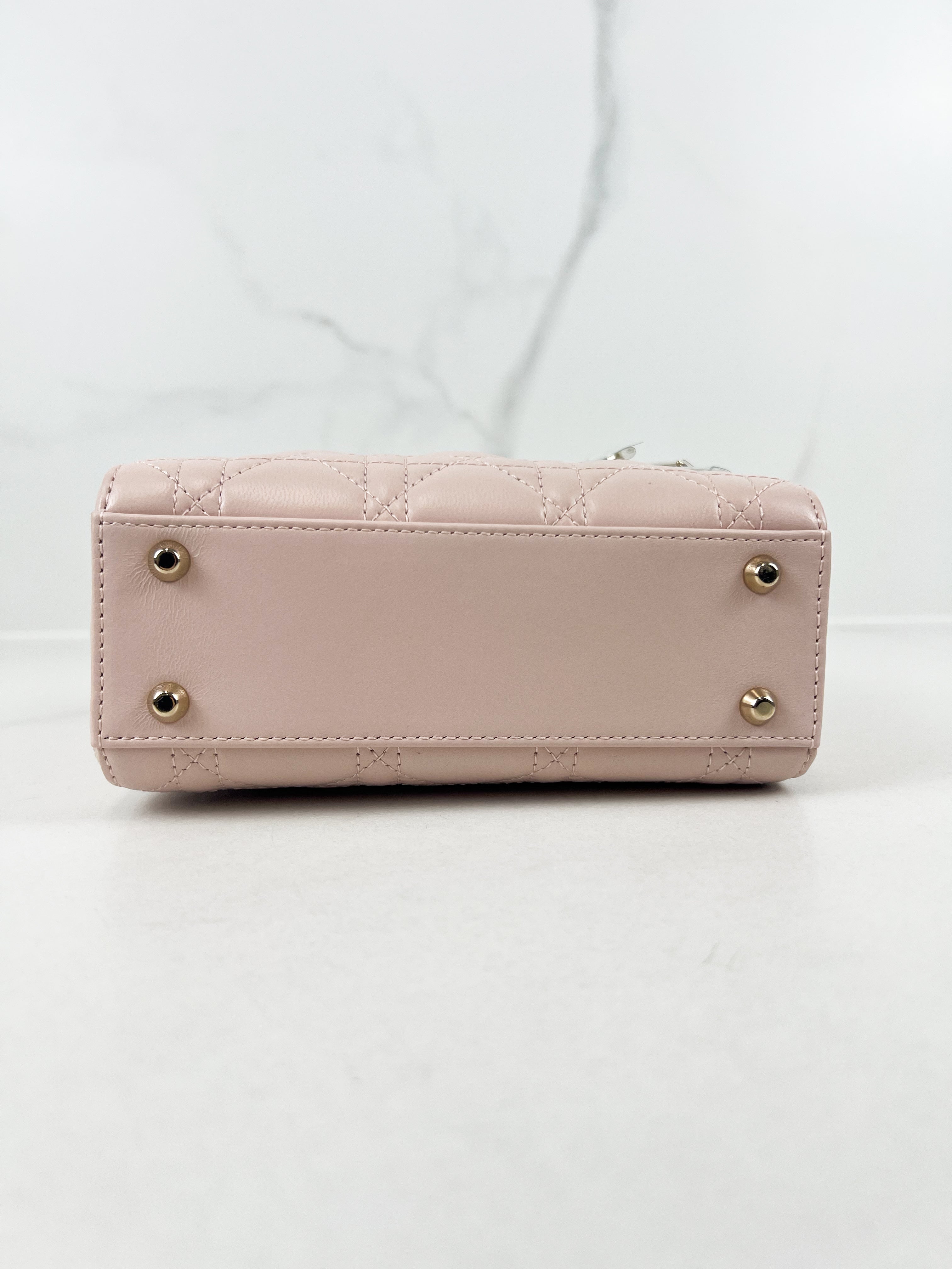 Christian Dior Mini Lady Dior Cannage Leather in Powder Pink