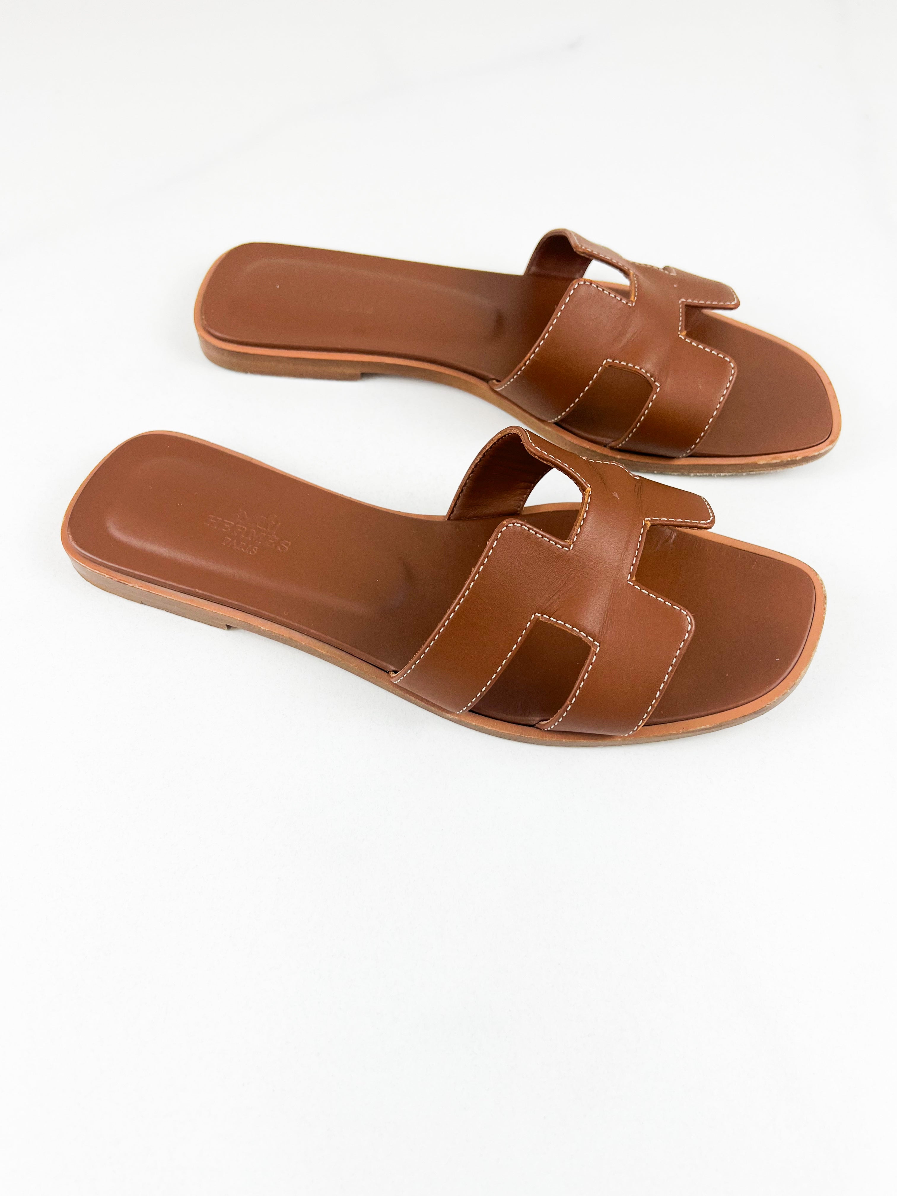 Hermes Oran Sandal in Gold Calfskin 38