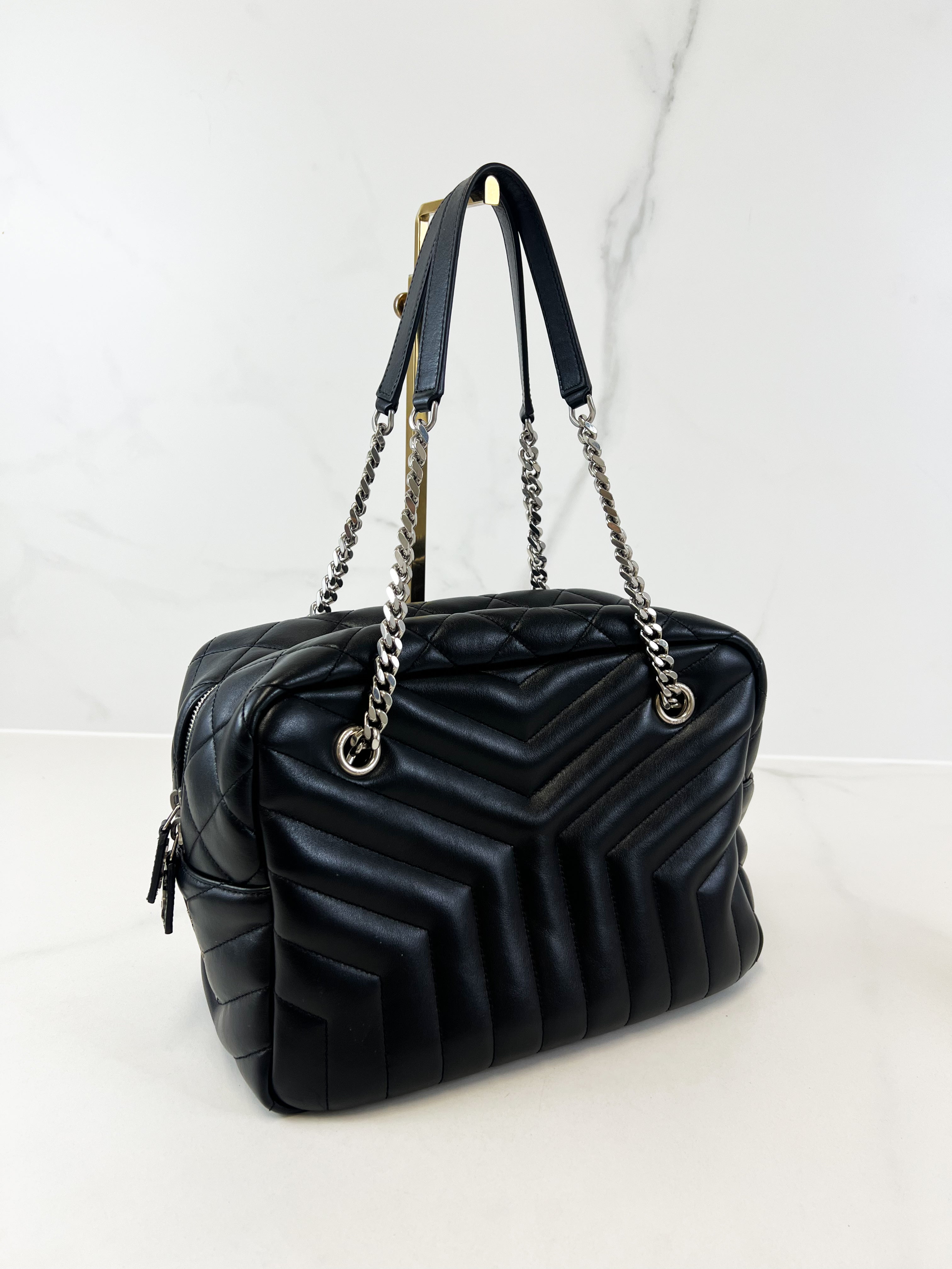 Saint Laurent Black Quilted Lambskin Bowling Bag