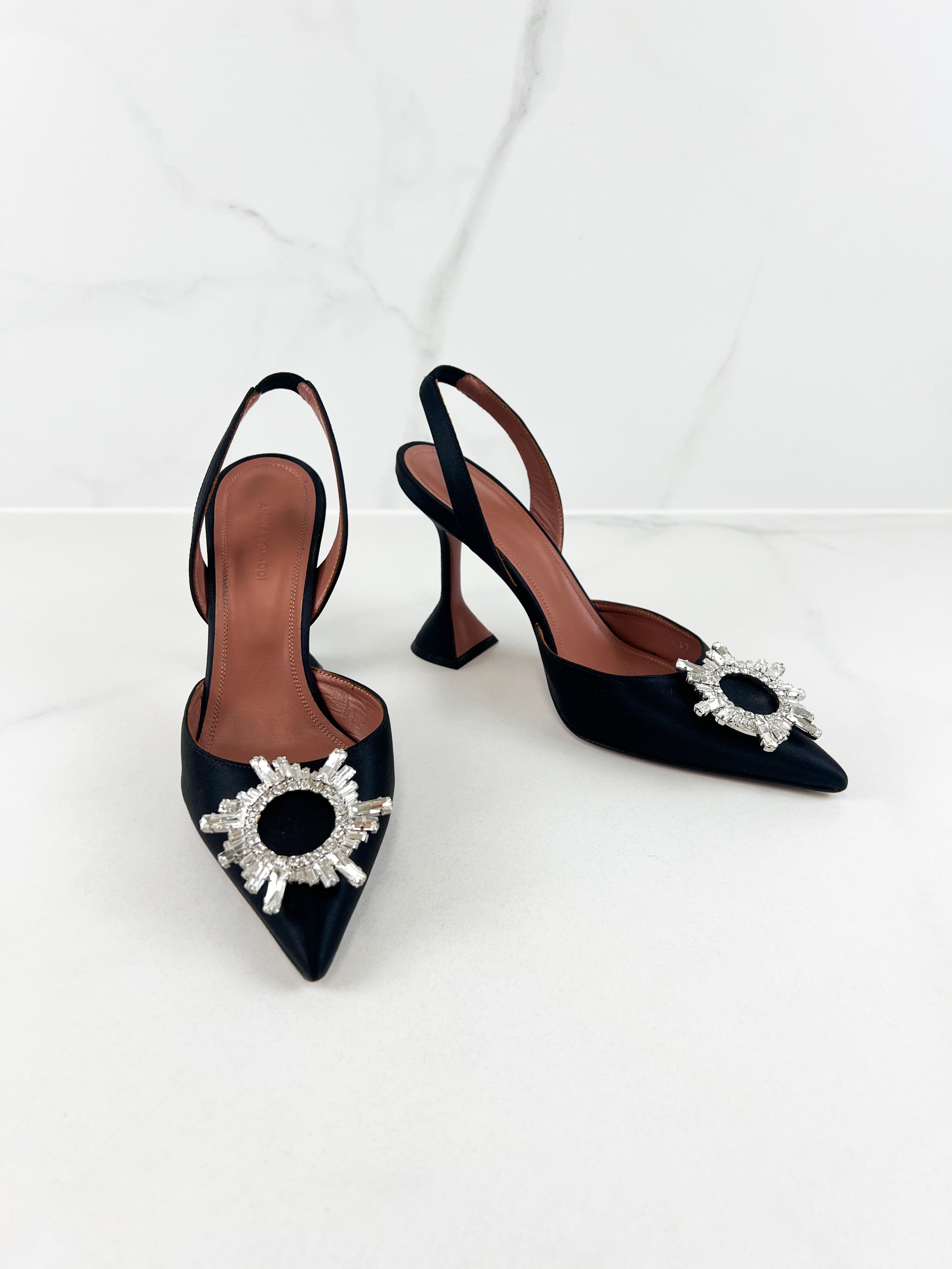 Amina Muaddi Begum Black 95 Slingback Size 39