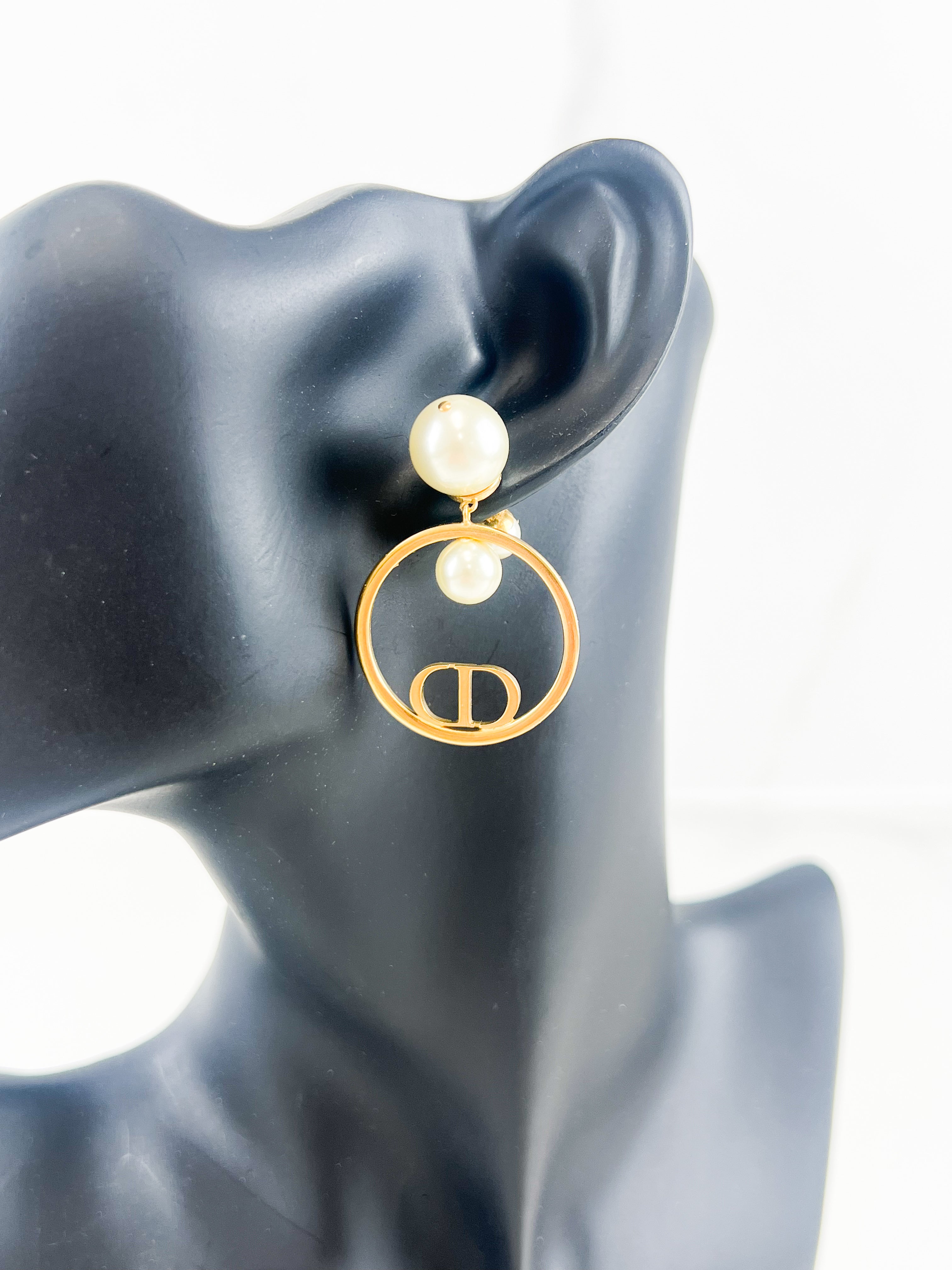 Christian Dior Pearl & CD Round Drop Earring