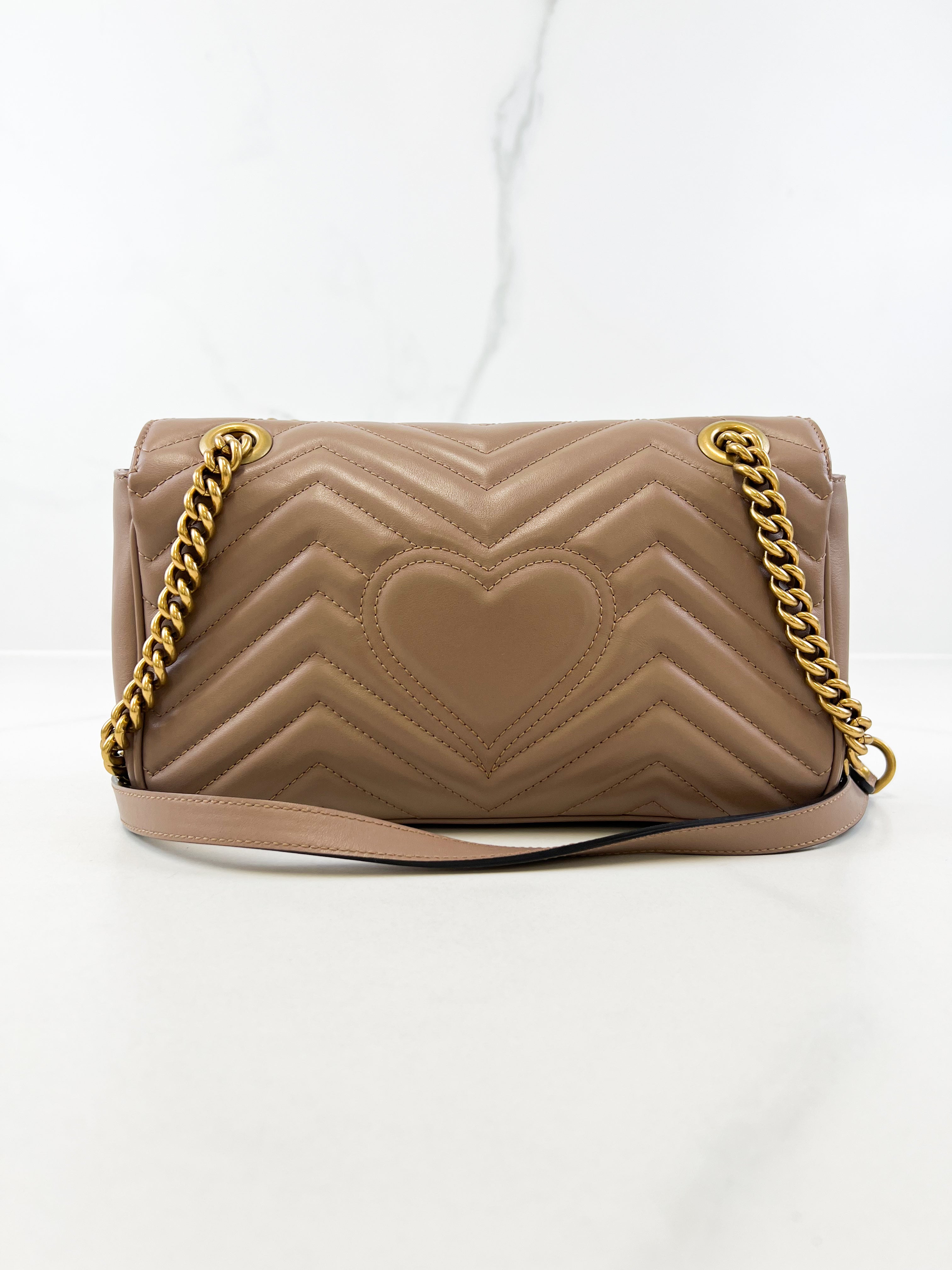 Gucci Taupe GG Marmont Matelasse Small Flap Shoulder Bag