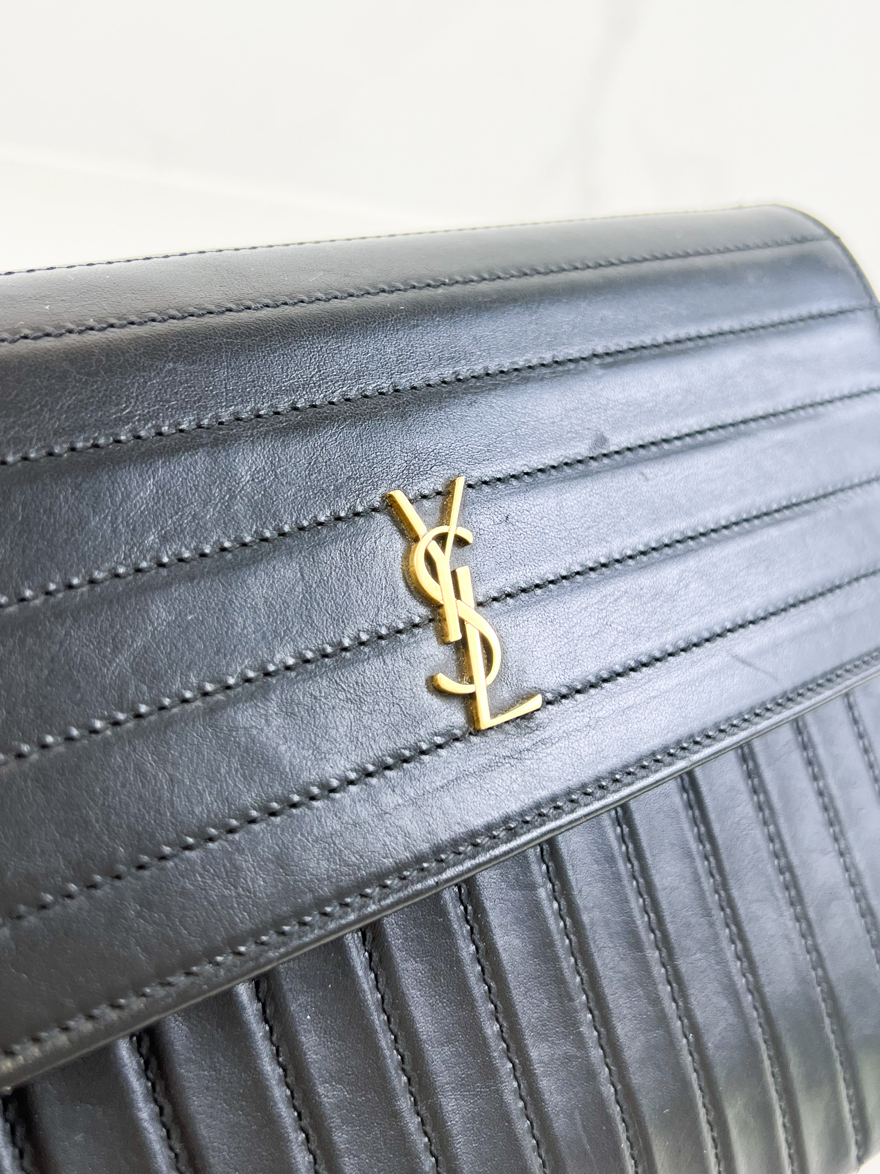 Saint Laurent Black Quilted Leather Victoire Chain Bag