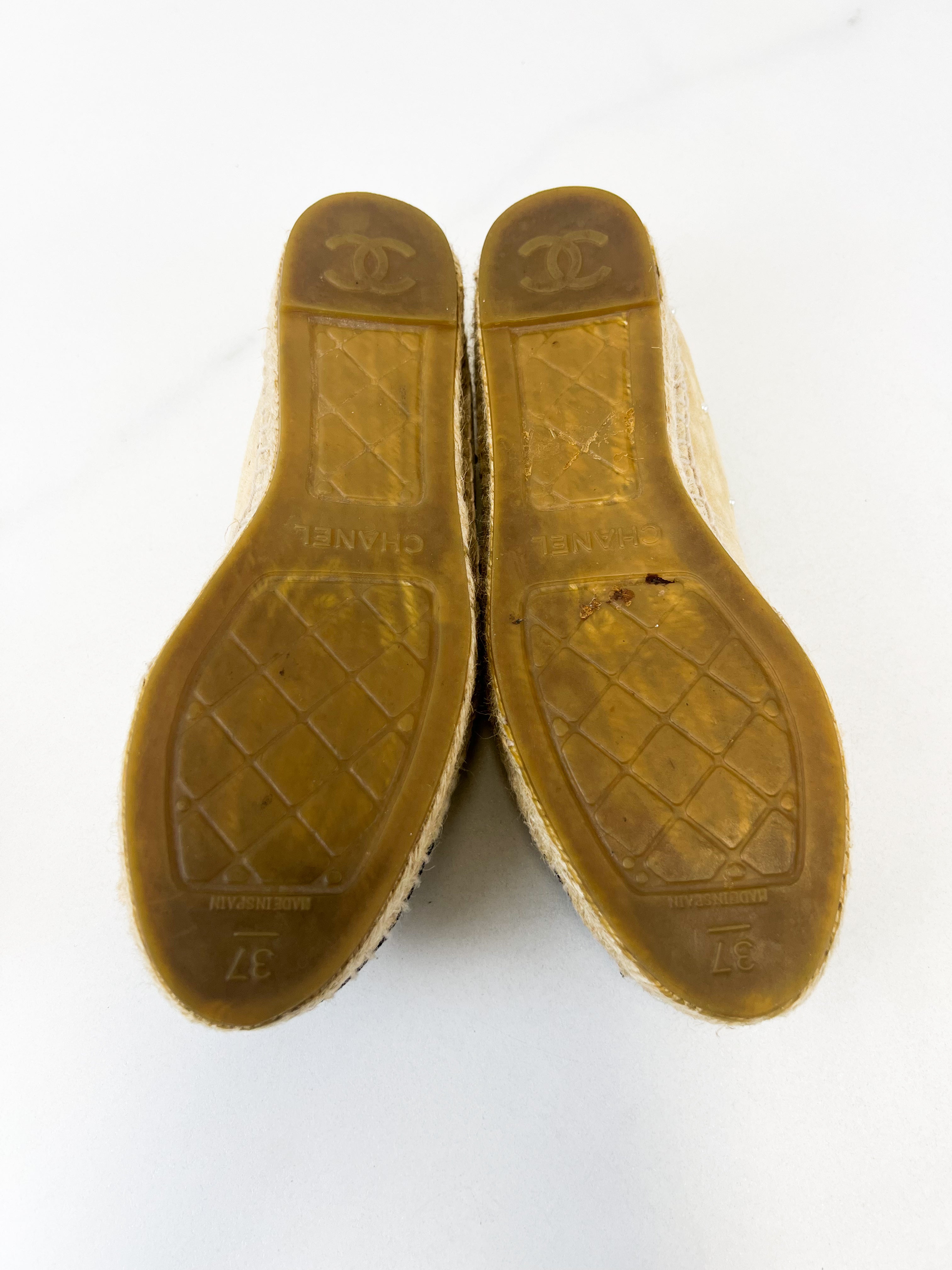 Chanel CC Logo Suede Beige Espadrilles Size 37
