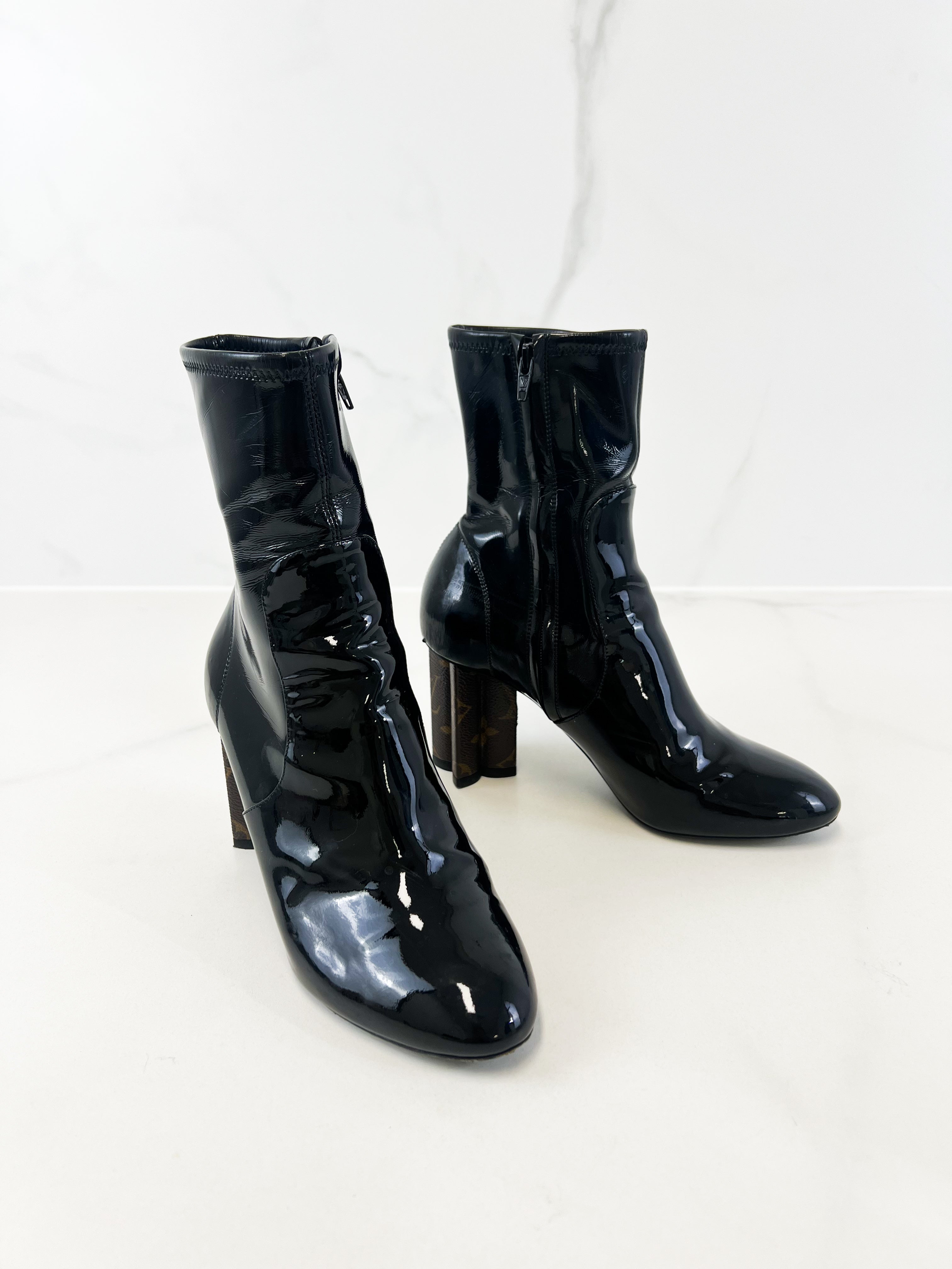 Louis Vuitton Silhouette Patent Heel Ankle Boots Size 37