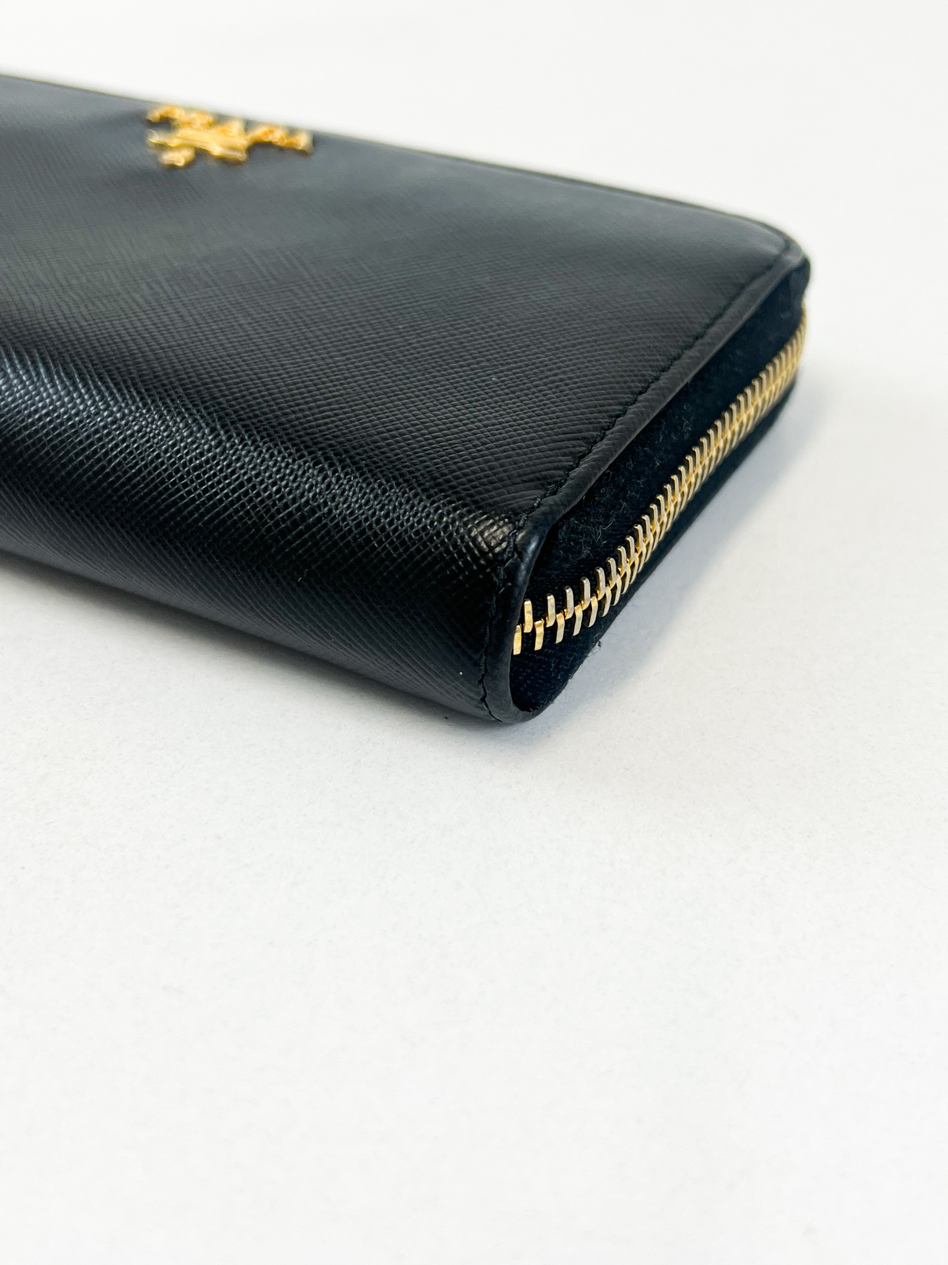 Prada Large Grained Leather Zip Around Wallet