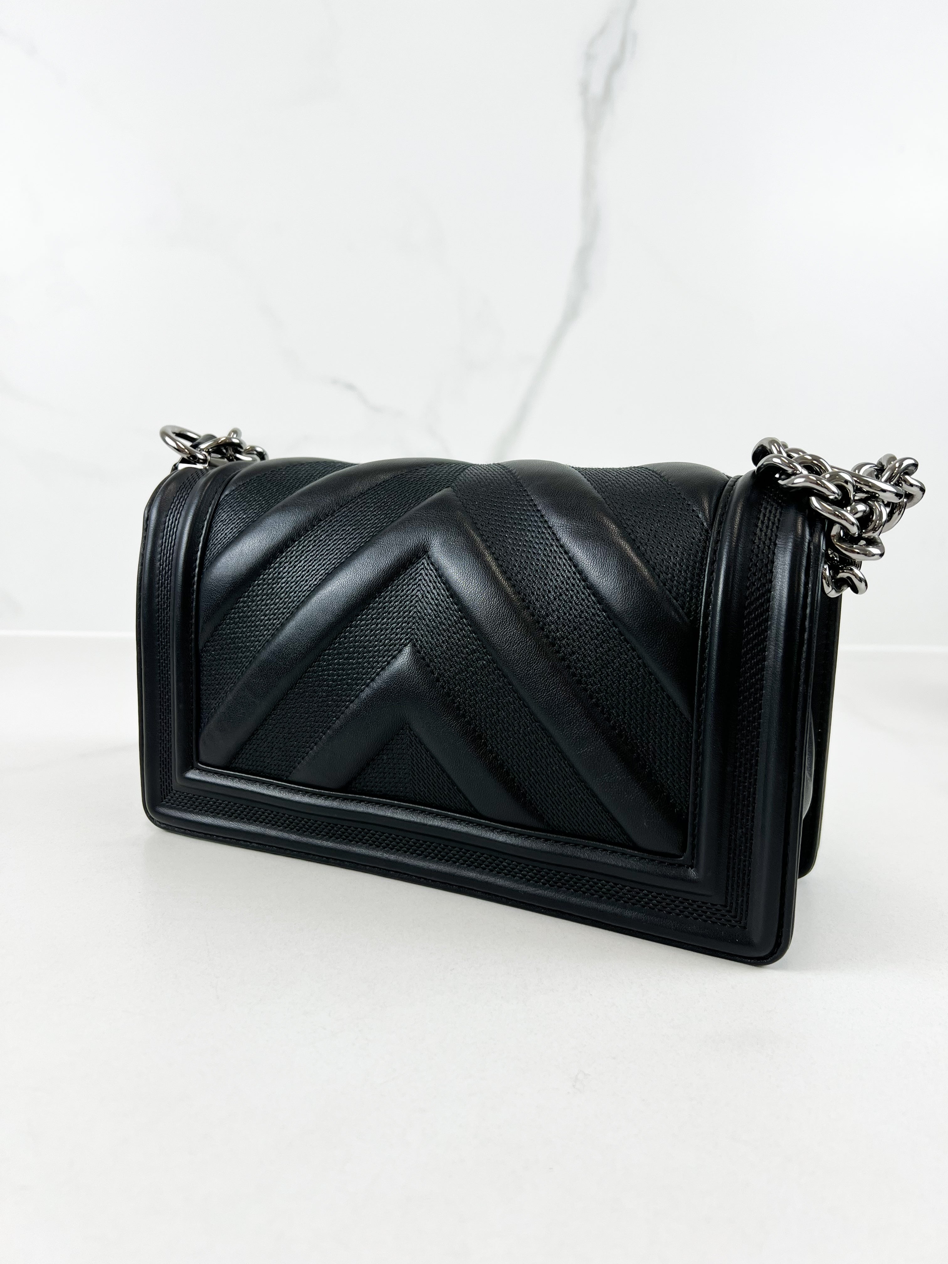 Chanel Old Medium Chevron Boy Bag with SHW