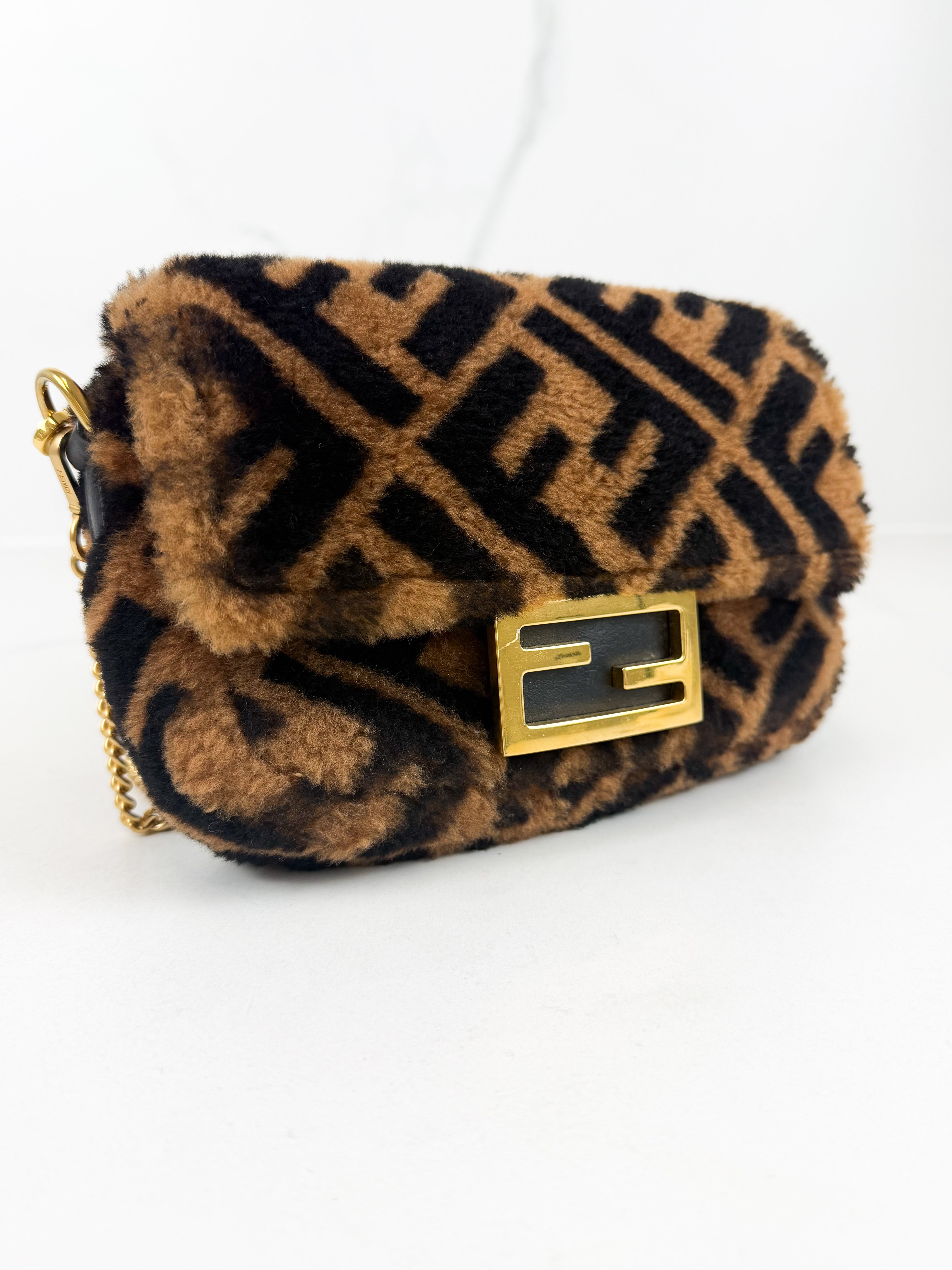 Fendi FF Baguette Shearling Mini Bag
