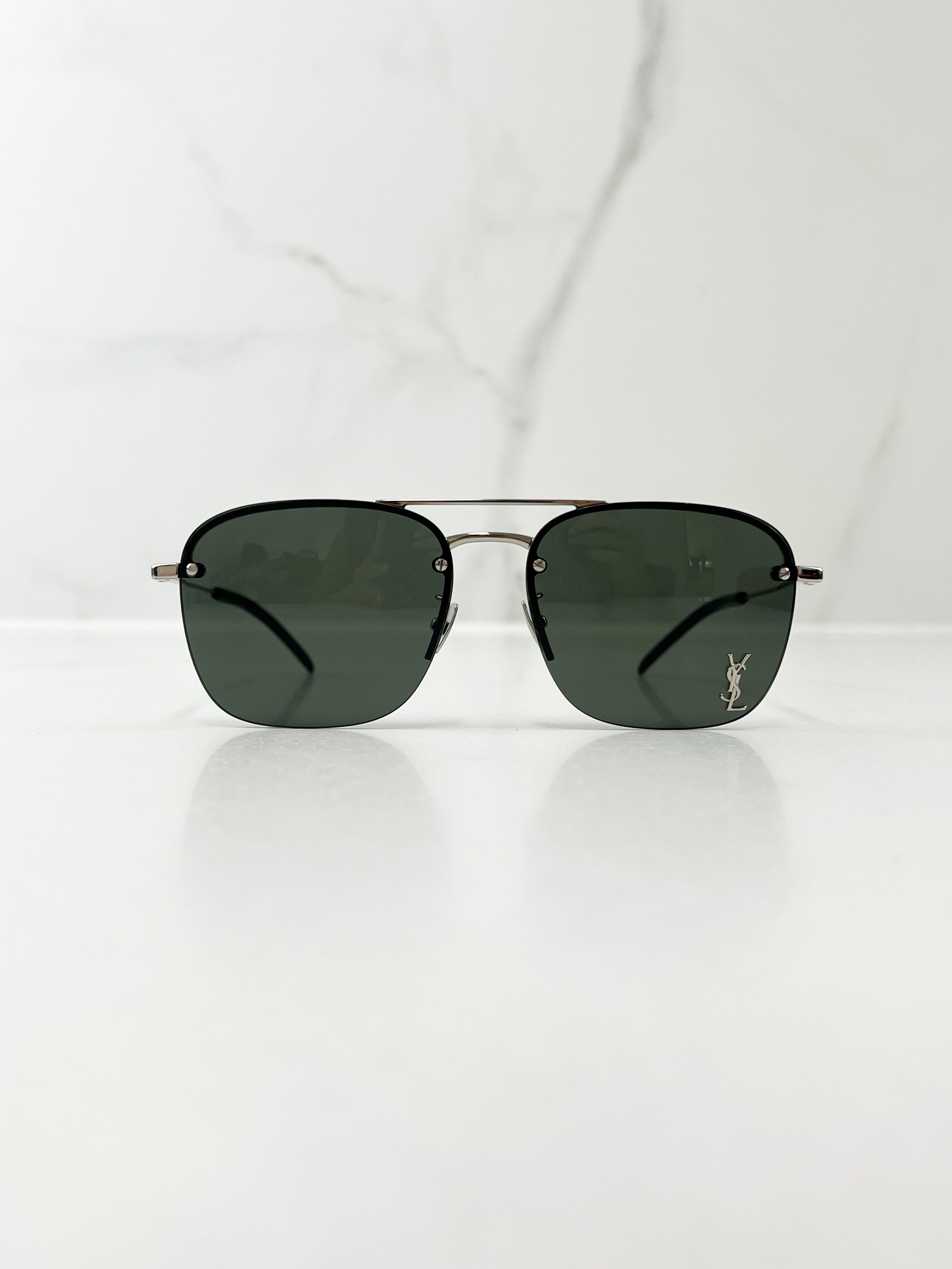 Saint Laurent Black Aviator Logo Sunglasses with SHW