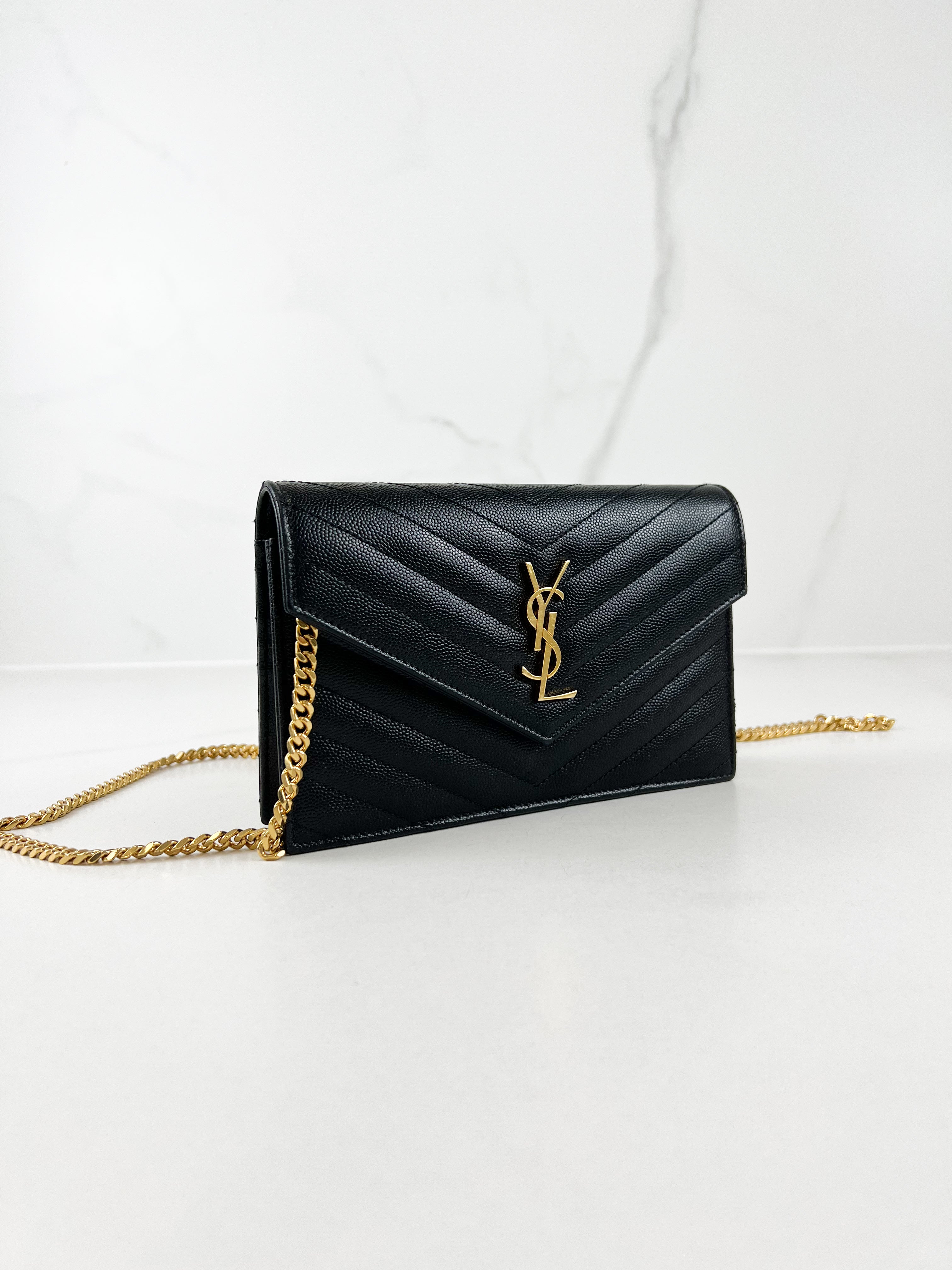 Saint Laurent Black Cassandre Envelope WOC with GHW