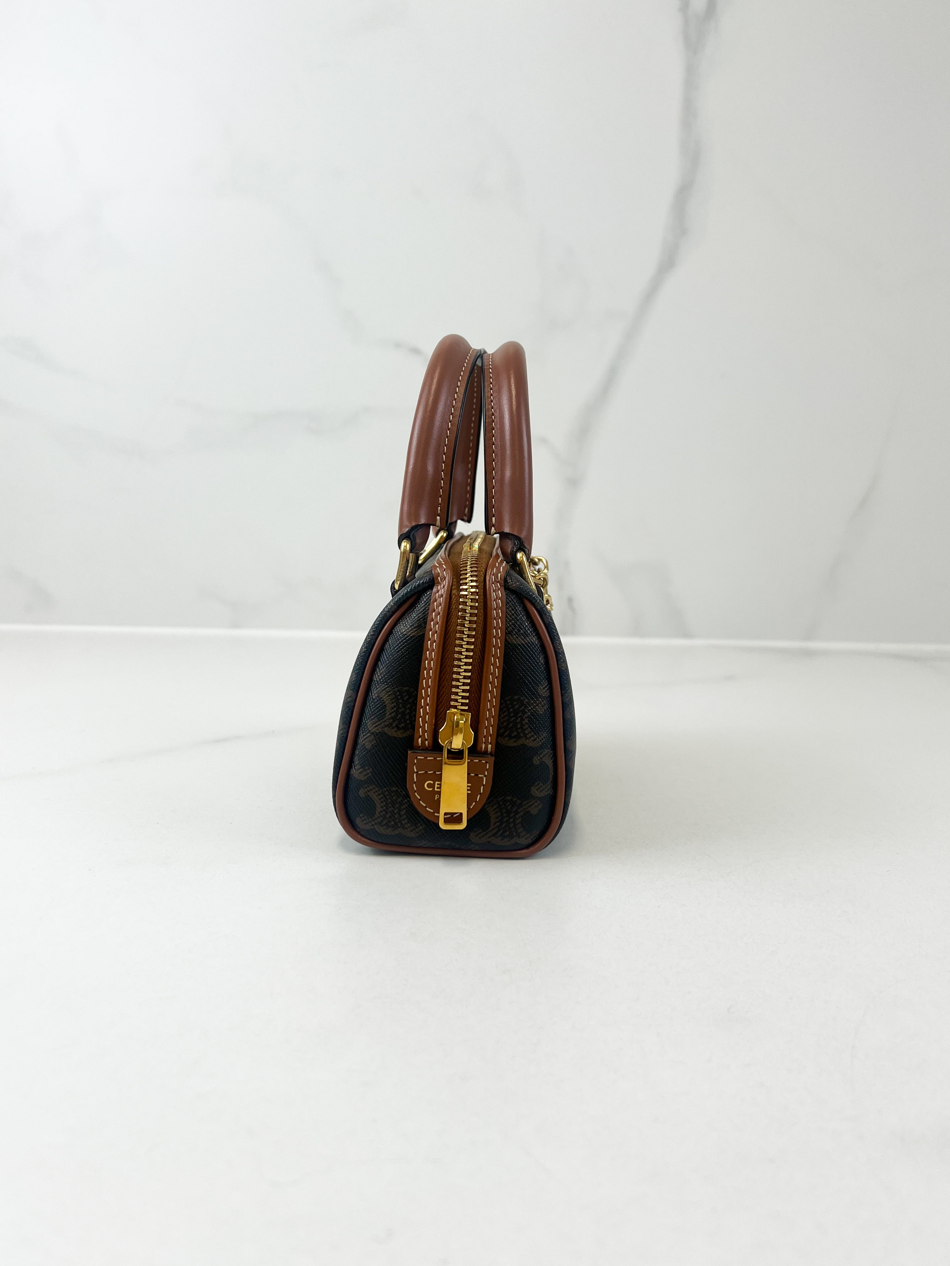 Celine Mini Boston In Triomphe Canvas and Calfskin