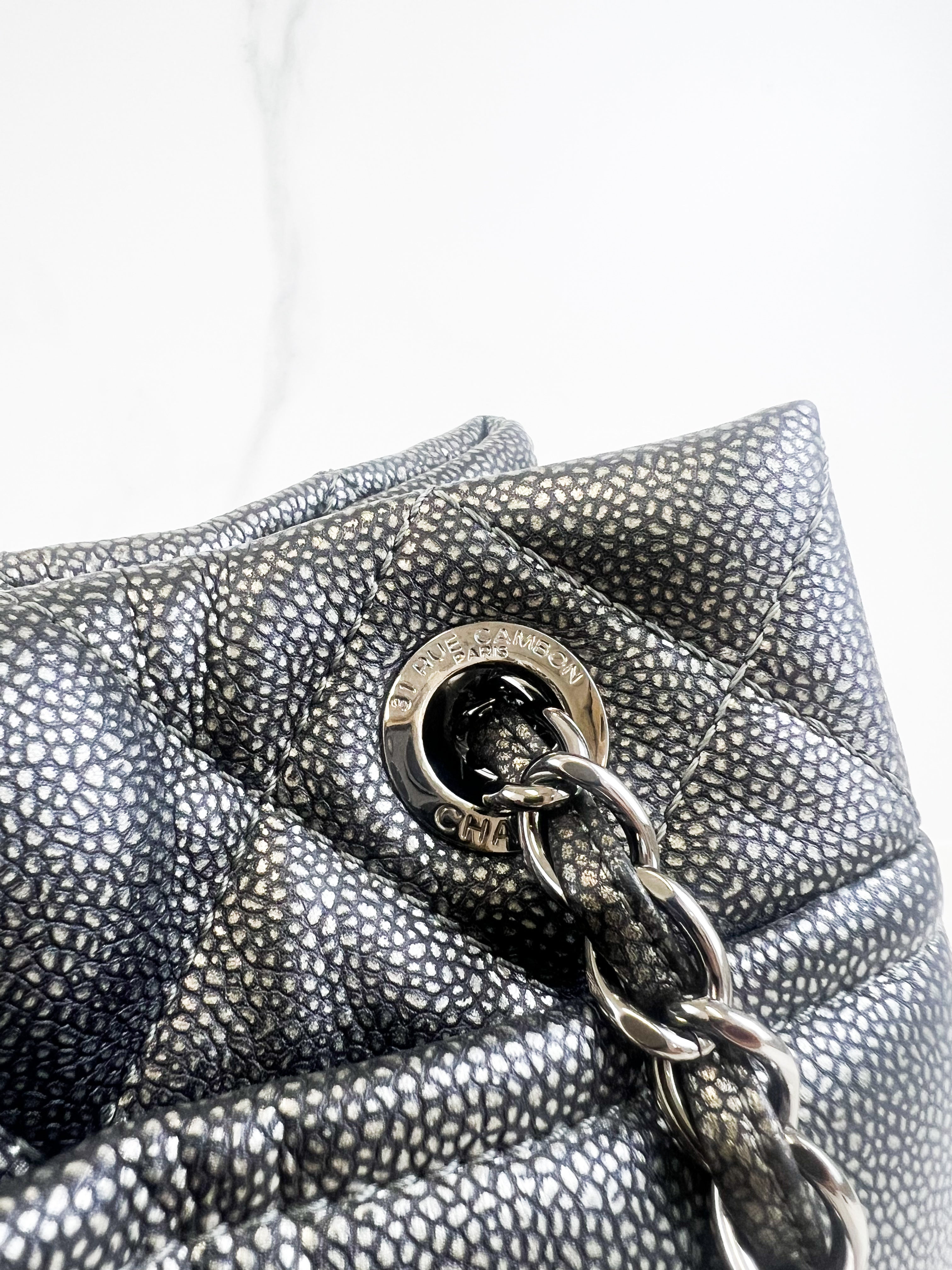 Chanel Gunmetal Grey Caviar CC Shoulder Bag