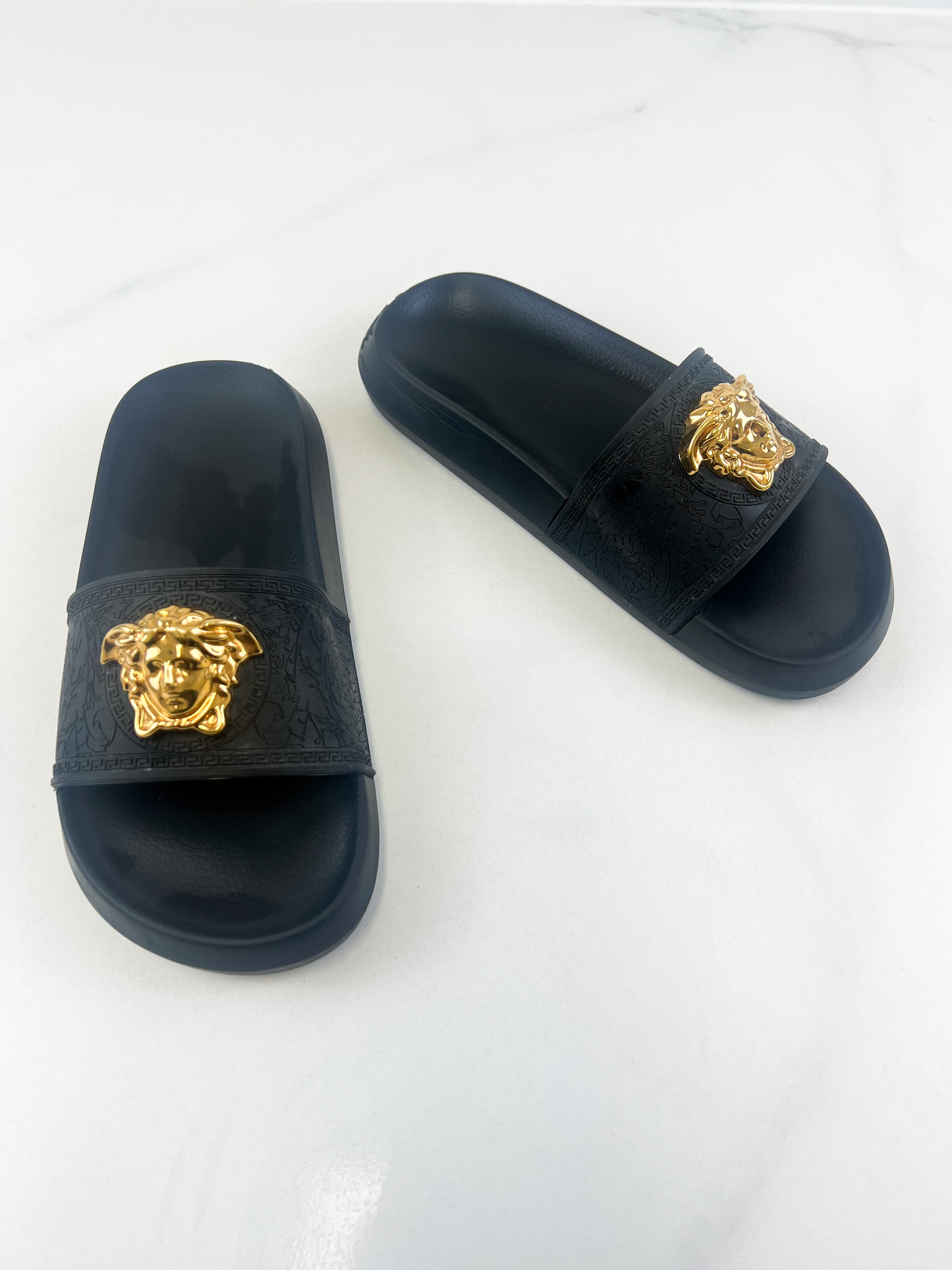 Versace Palazzo Black Medusa Pool Slides Size 38