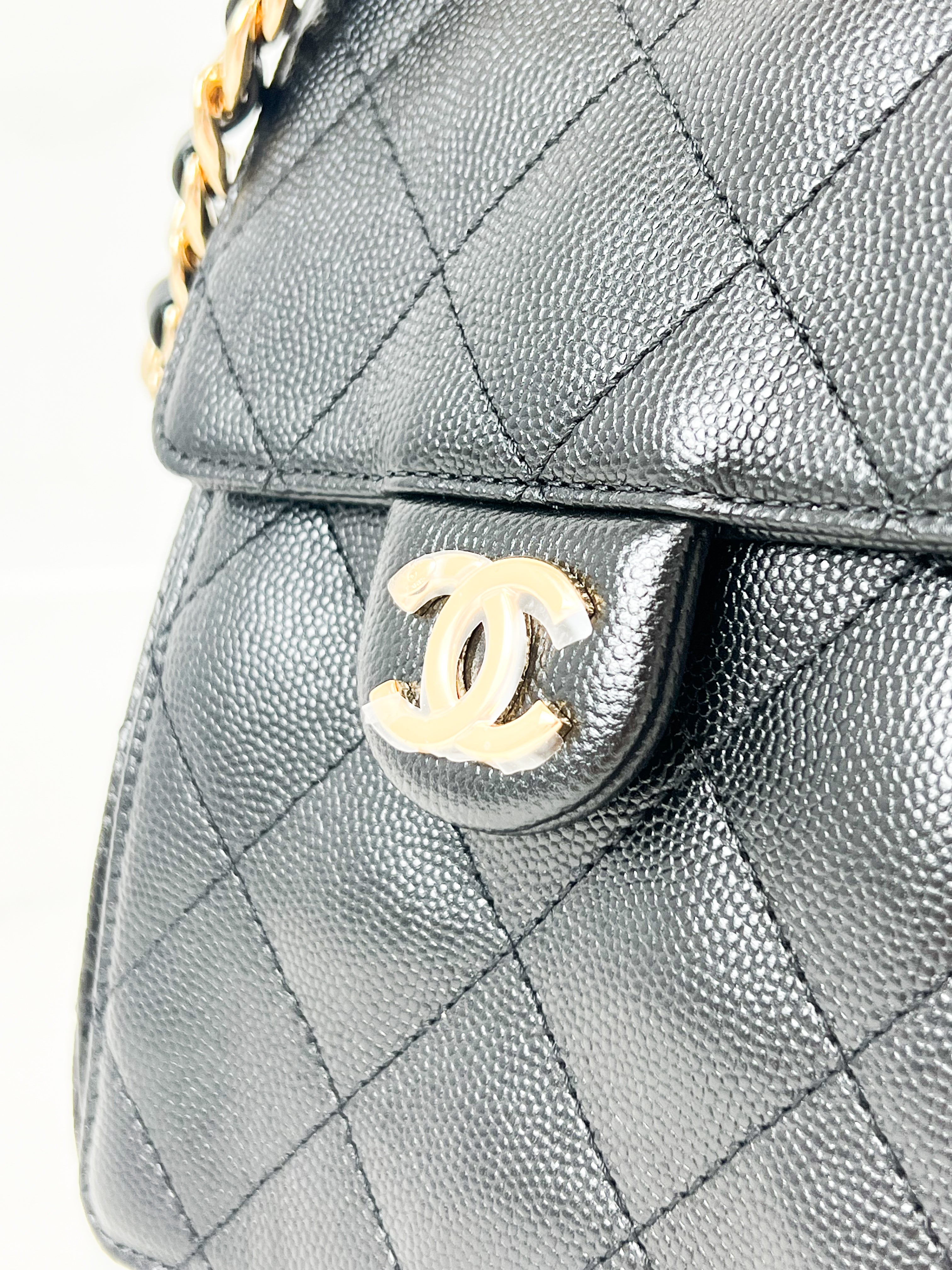 Chanel 25 Small Handbag in Black Grained Calfskin & Gold-Tone Metal