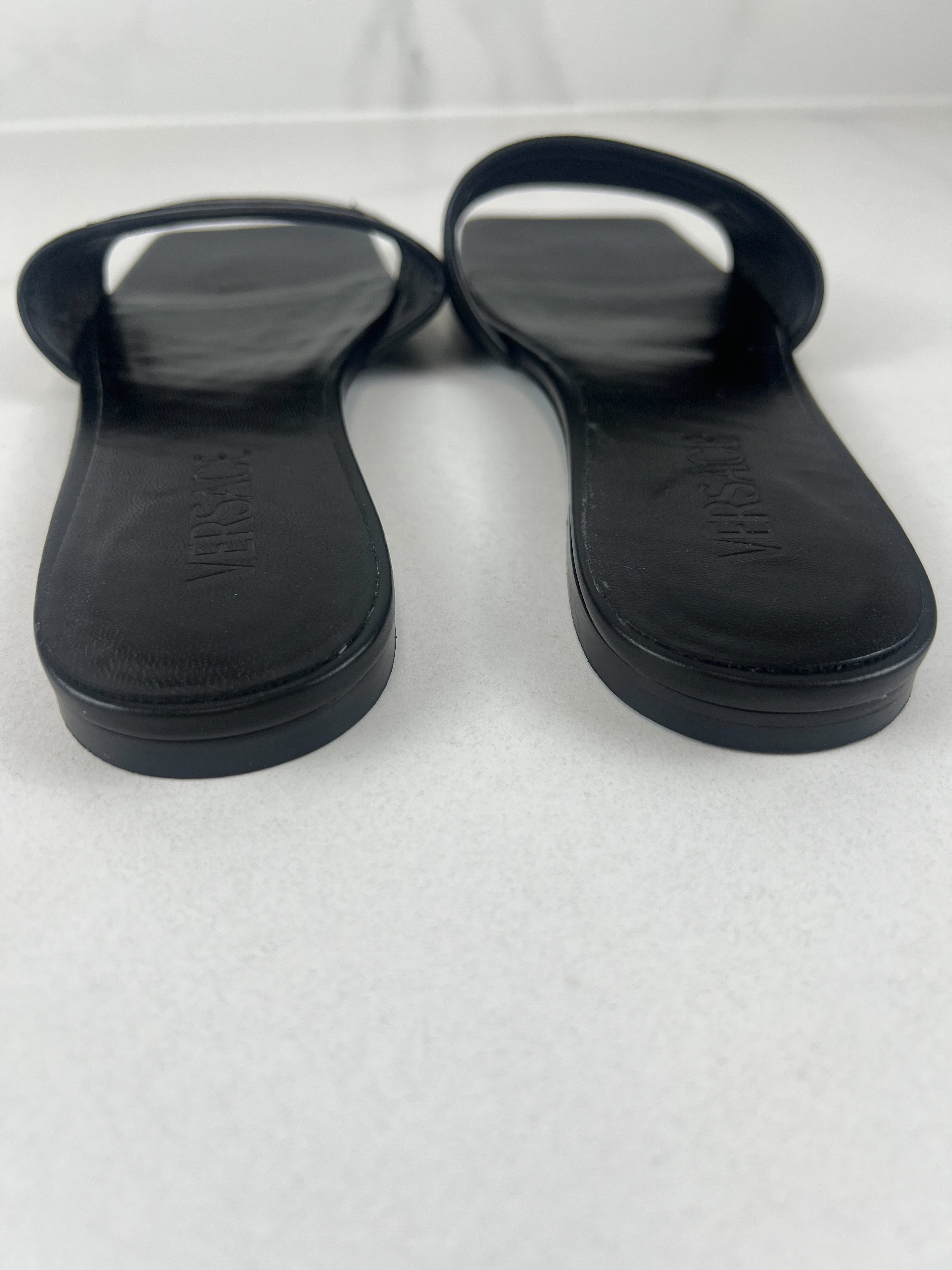 Versace Leather Slides in Black Size 39