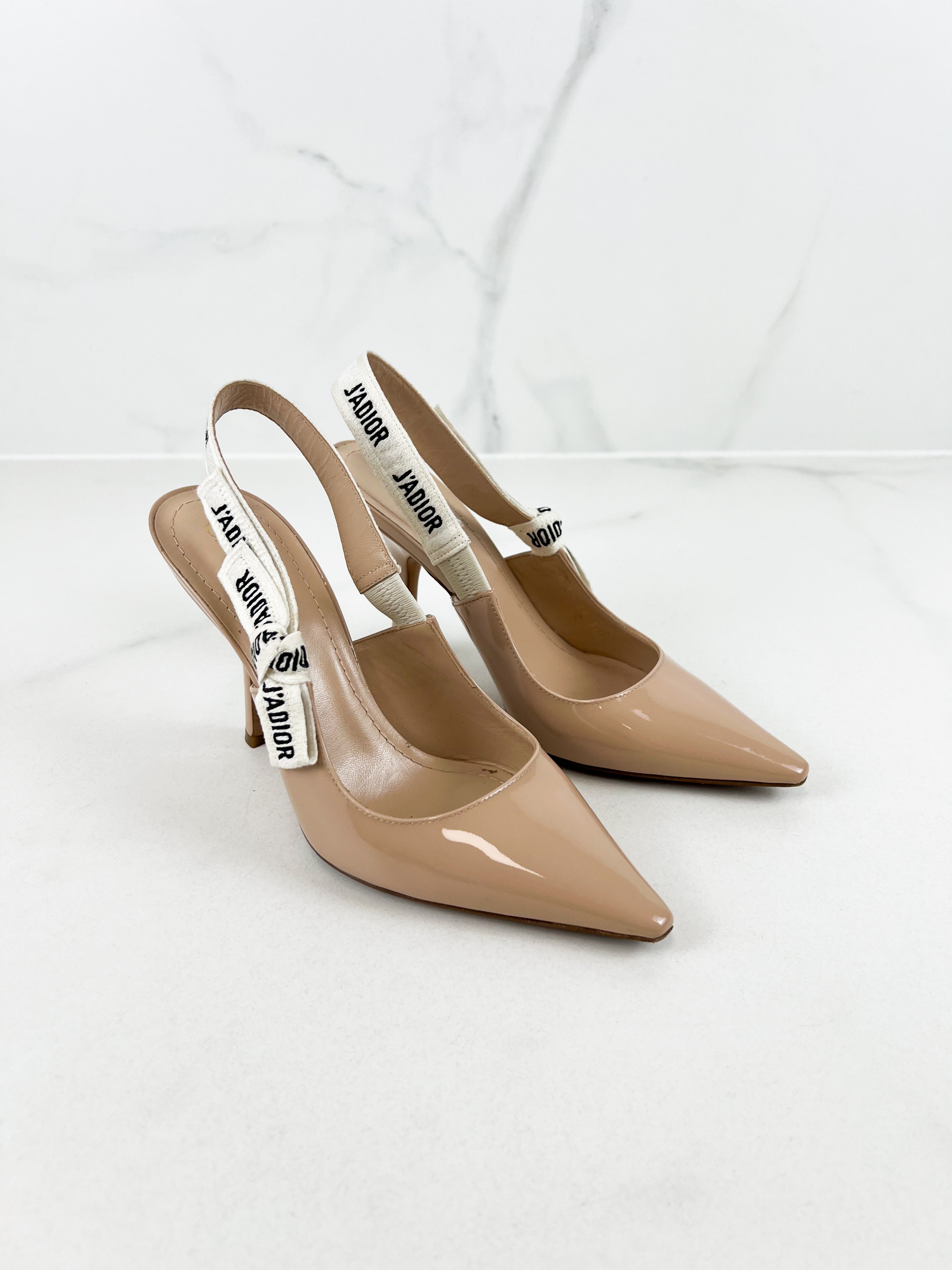 Christian Dior Patent Beige Jadior Slingback Heel Size 36.5