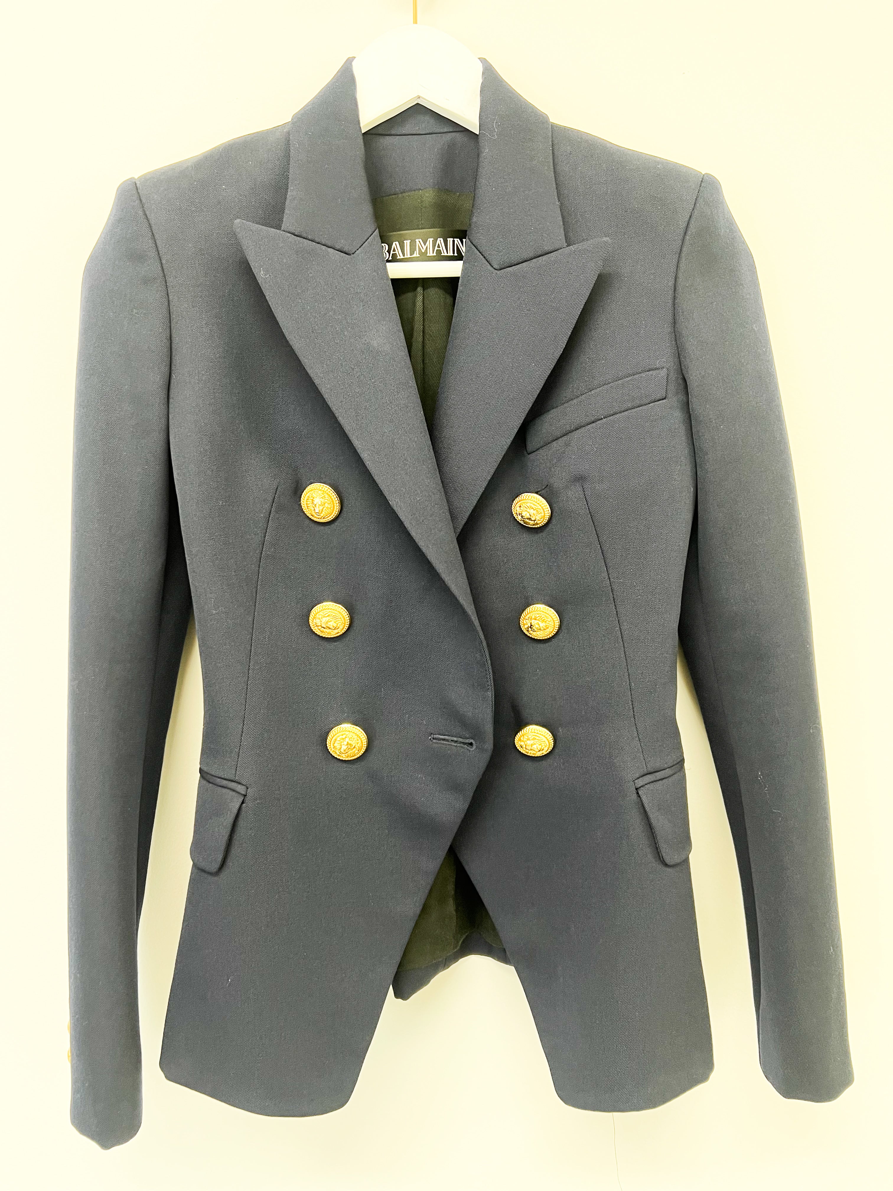 Balmain Blazer with Gold Buttons in Navy Size 34 (6)