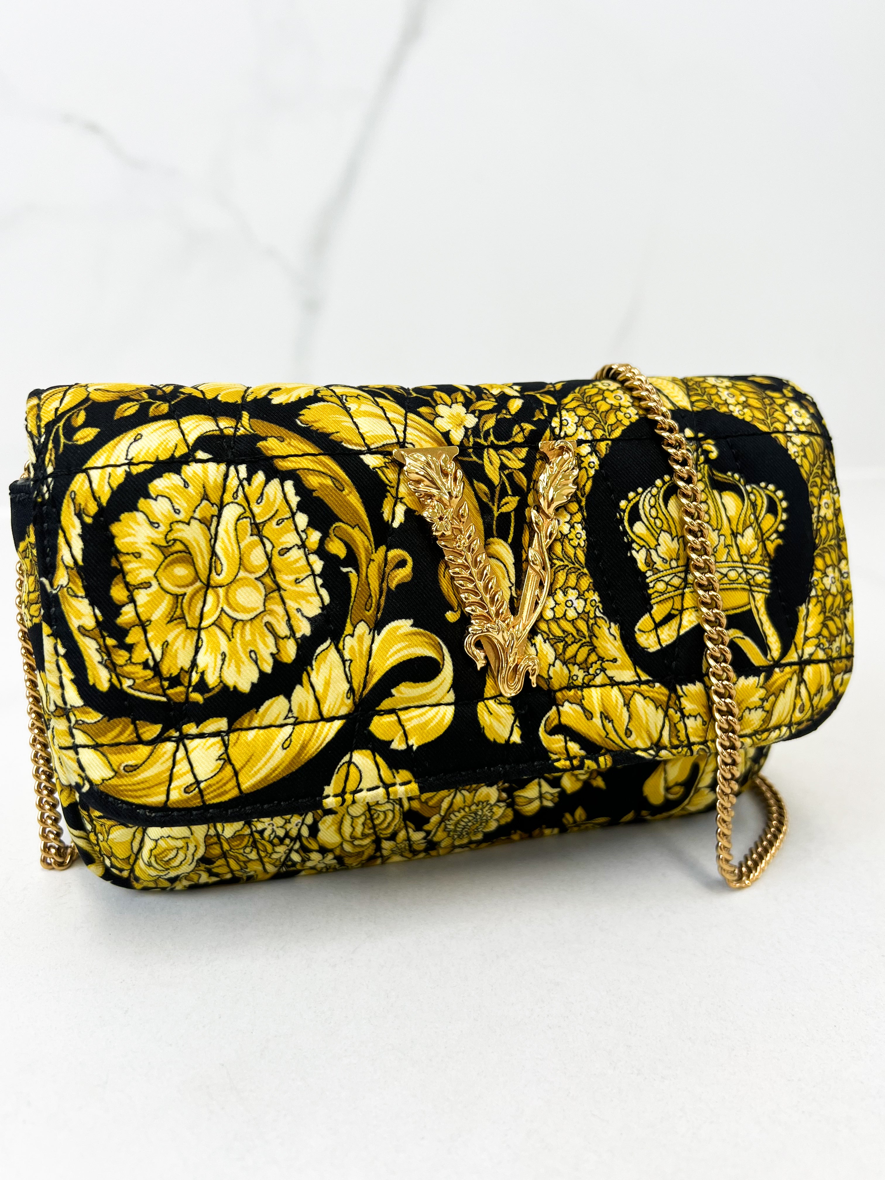 Versace Virtus Print Mini Crossbody with GHW