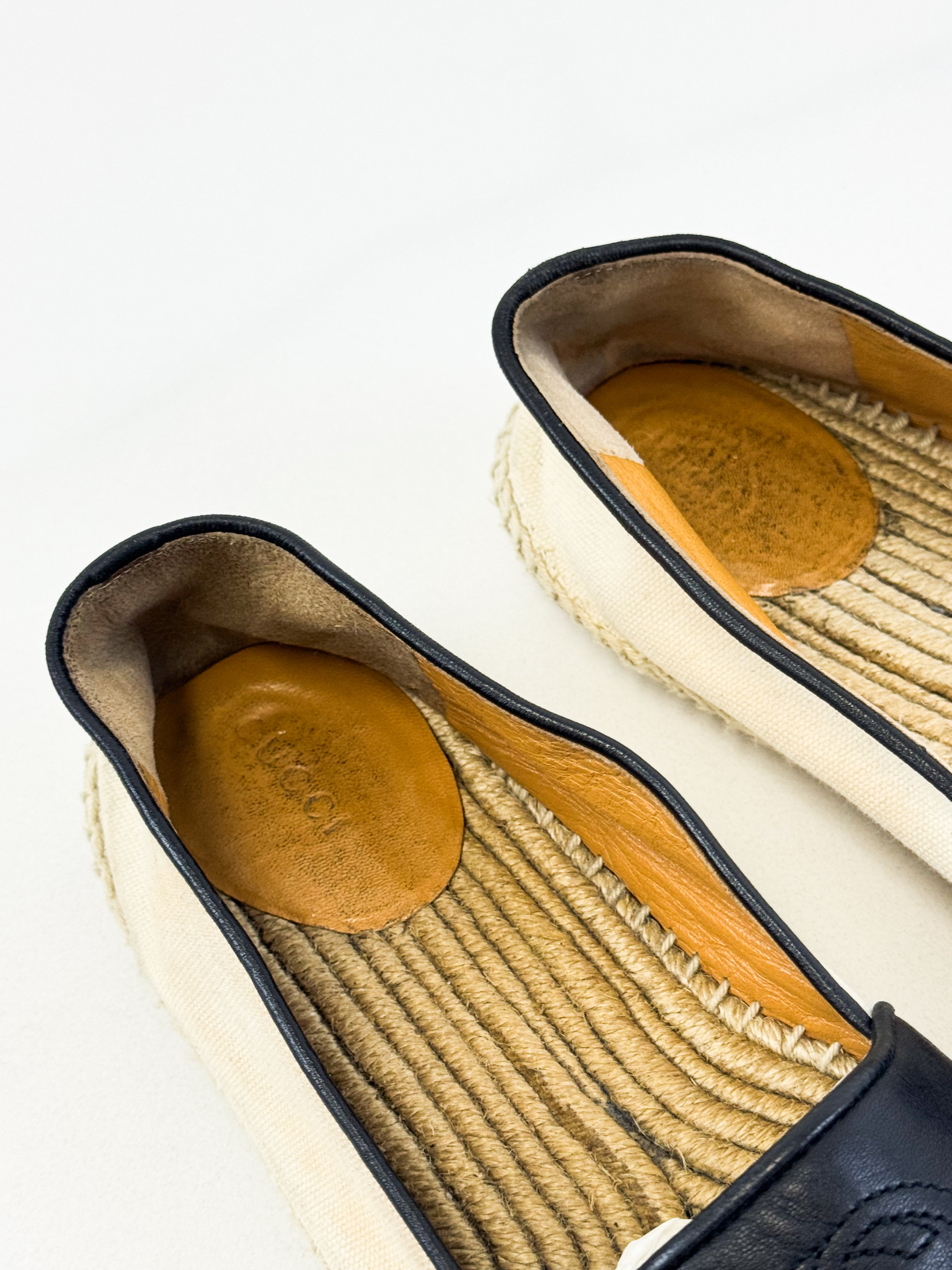 Gucci Leather/Canvas GG Logo Espadrille Size 38.5