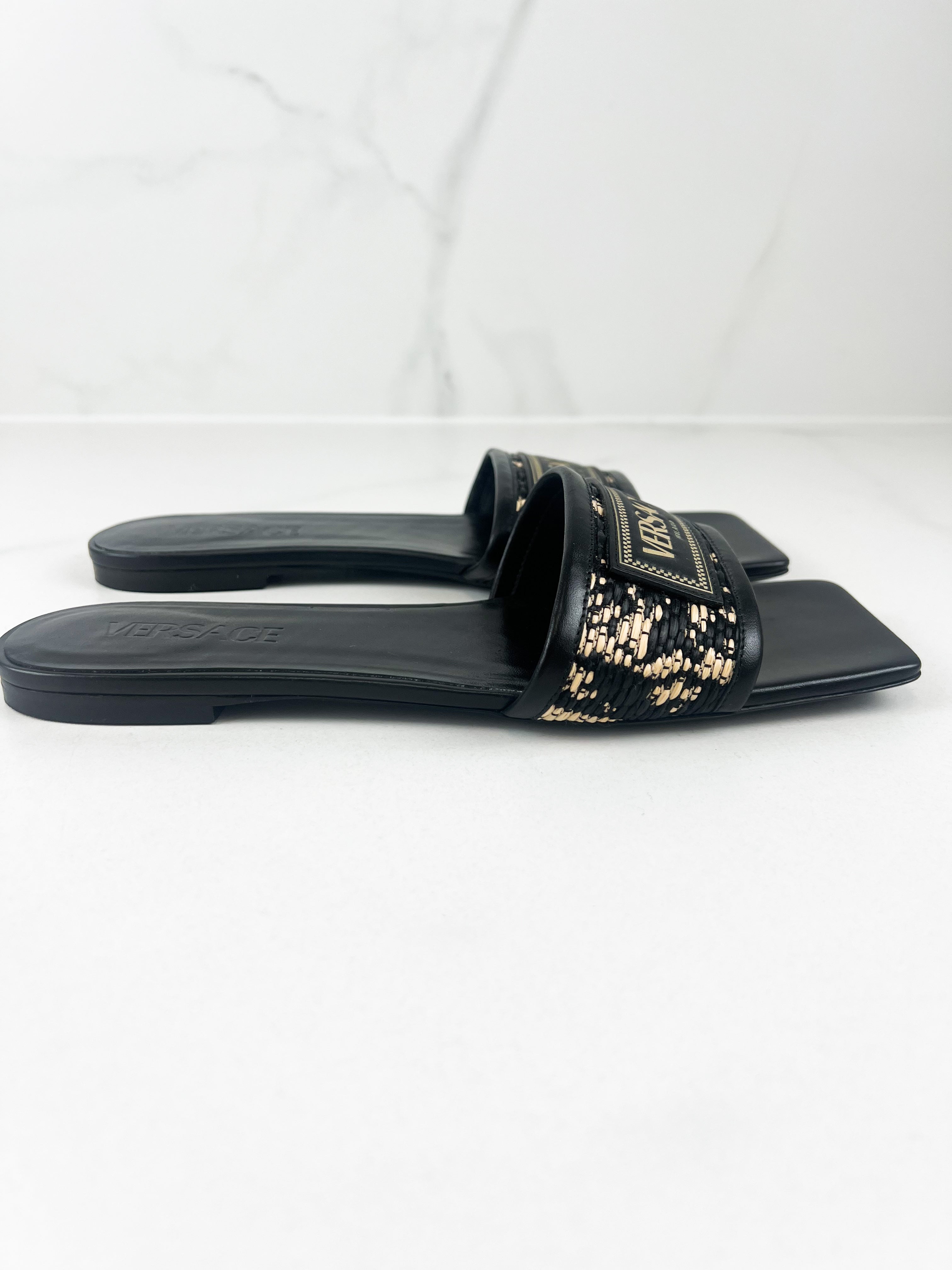Versace Leather Slides in Black Size 39
