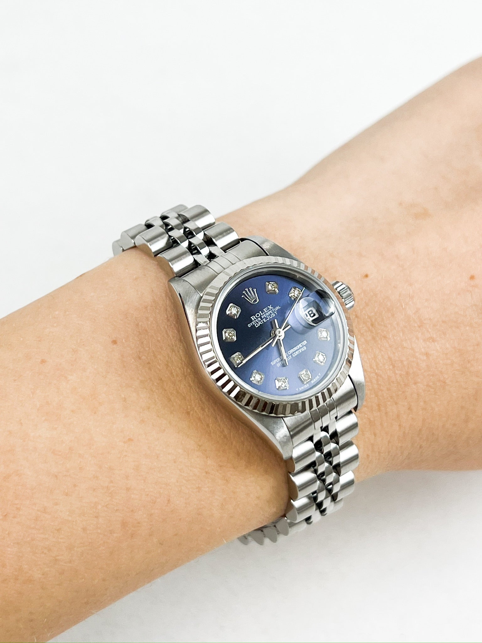 Rolex Oyster Perpetual Lady-Datejust Stainless Steel 26mm Jubilee Bracelet with Blue Diamond Dial