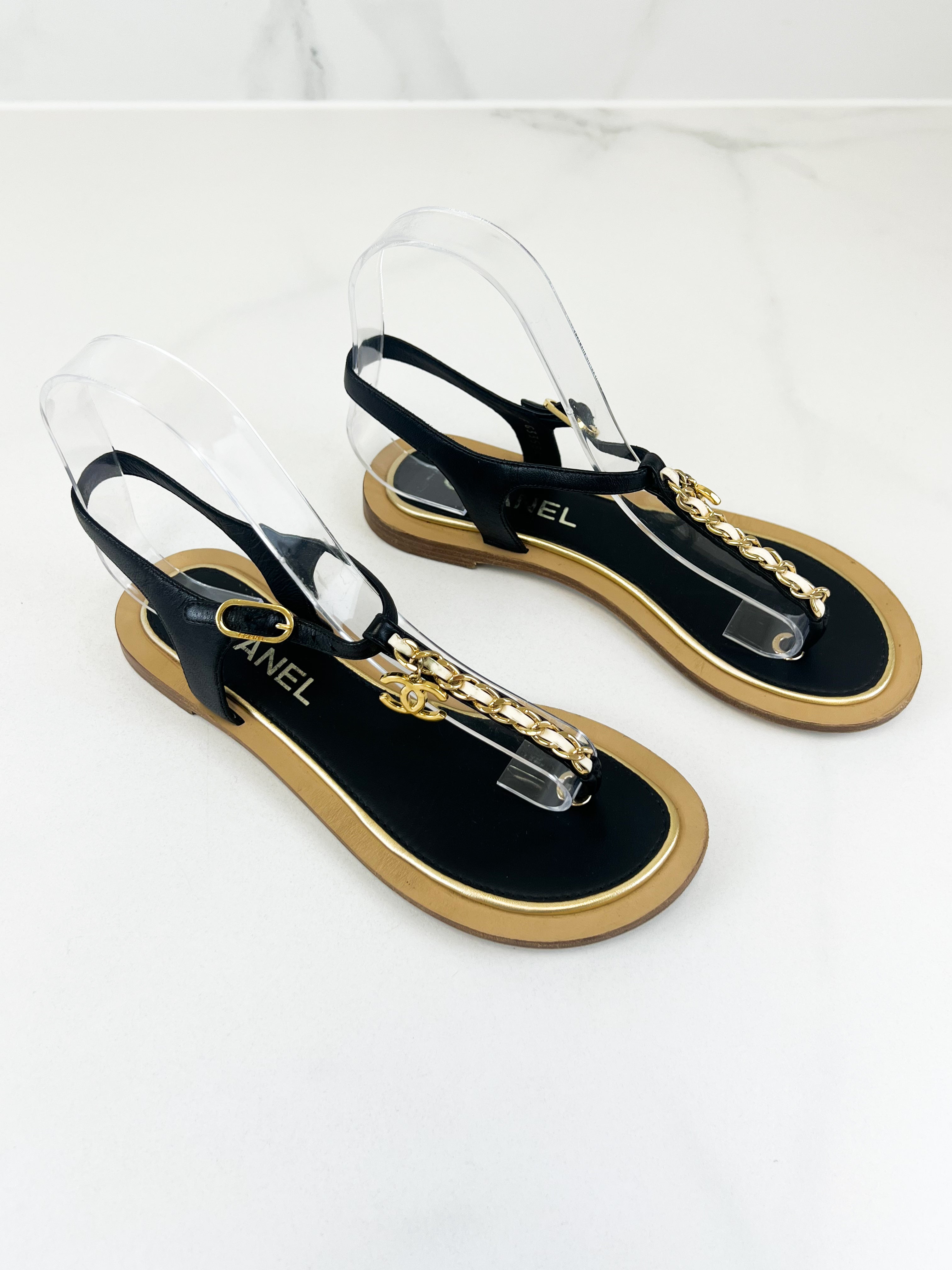 Chanel CC Chain Flat Chain Sandal Size 35