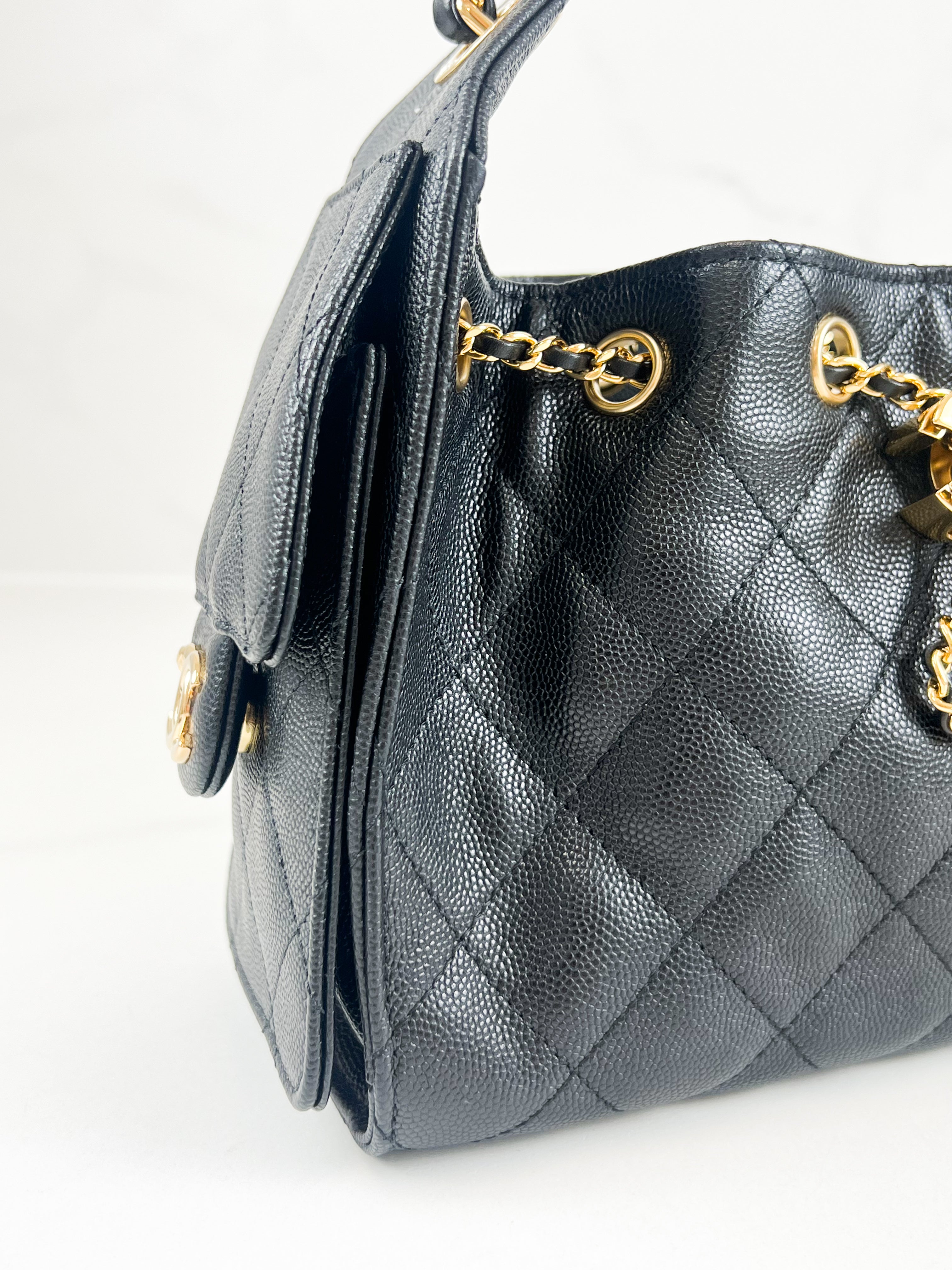 Chanel 25 Mini Handbag in Black Grained Calfskin & Gold-Tone Metal