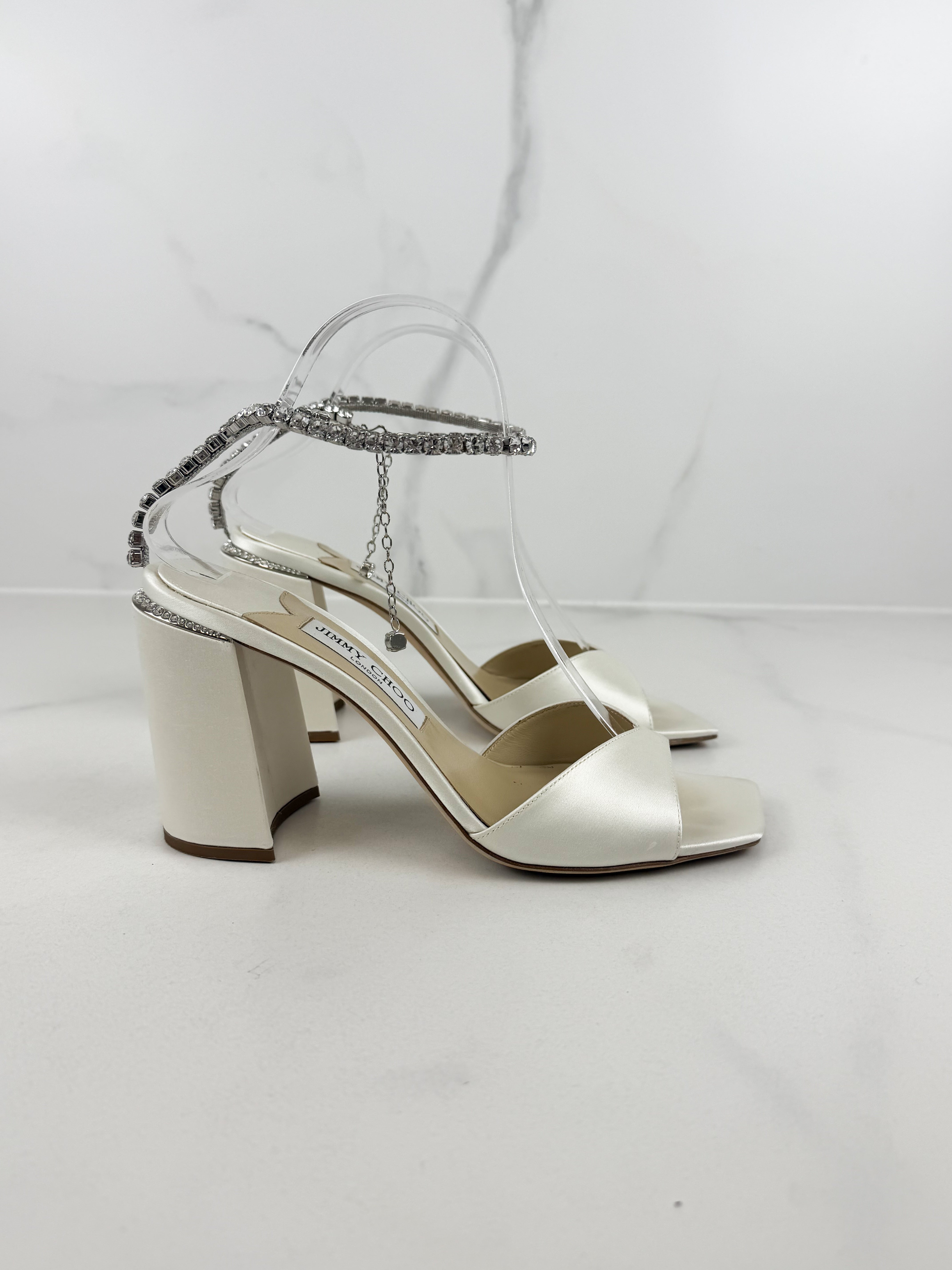 Jimmy Choo Ivory Saeda 85 Sandal Block Heel Size 40