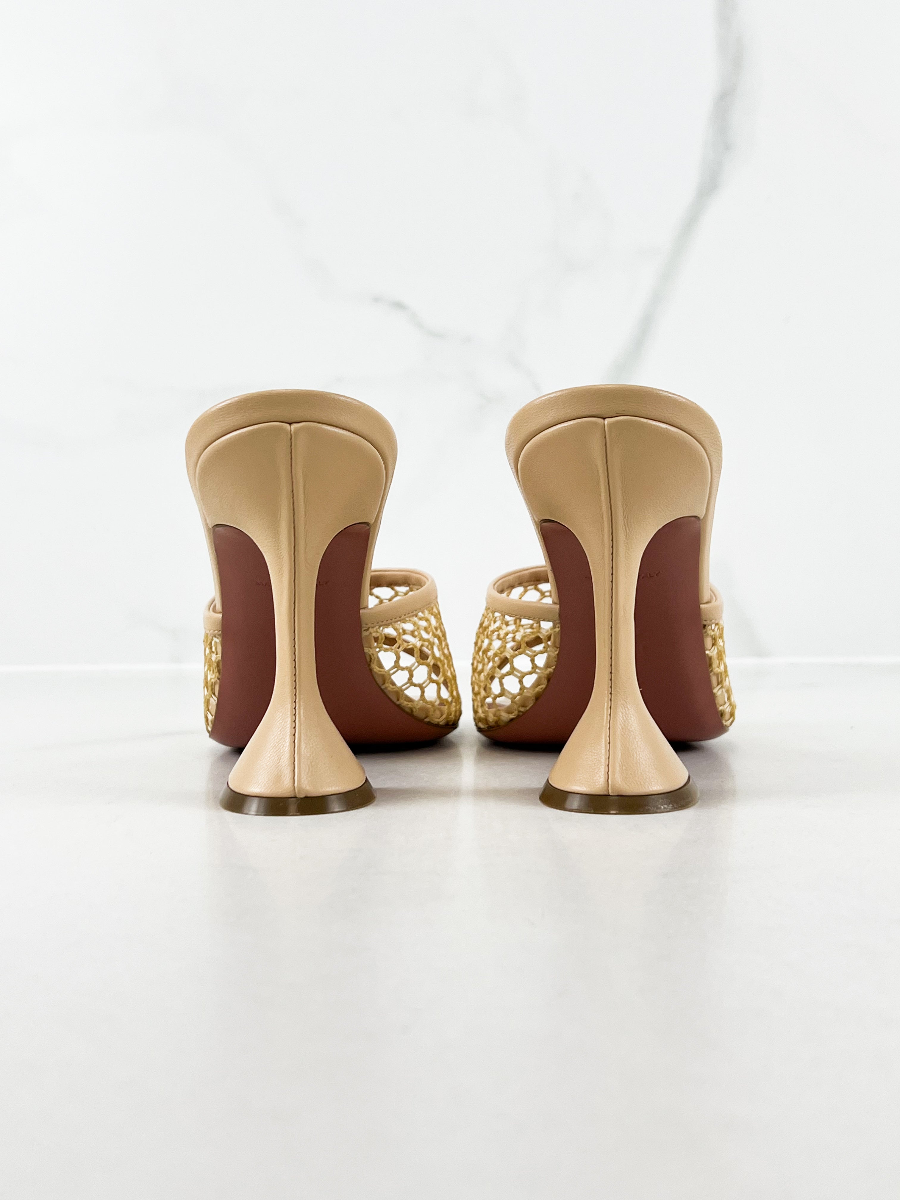 Amina Muaddi Lupita Net Slipper in Beige Size 40