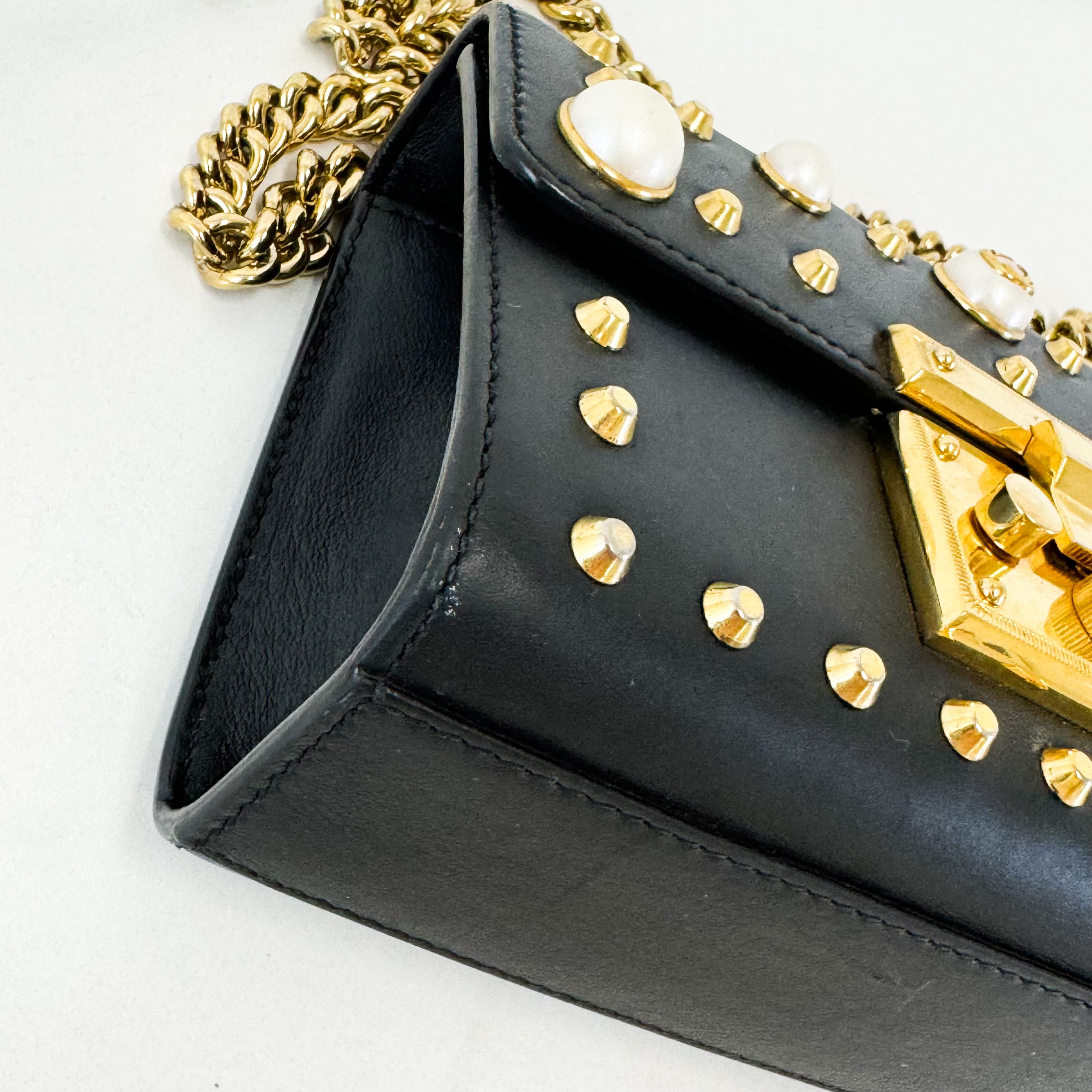 Gucci GG Black Pearl Stud Padlock Shoulder Bag