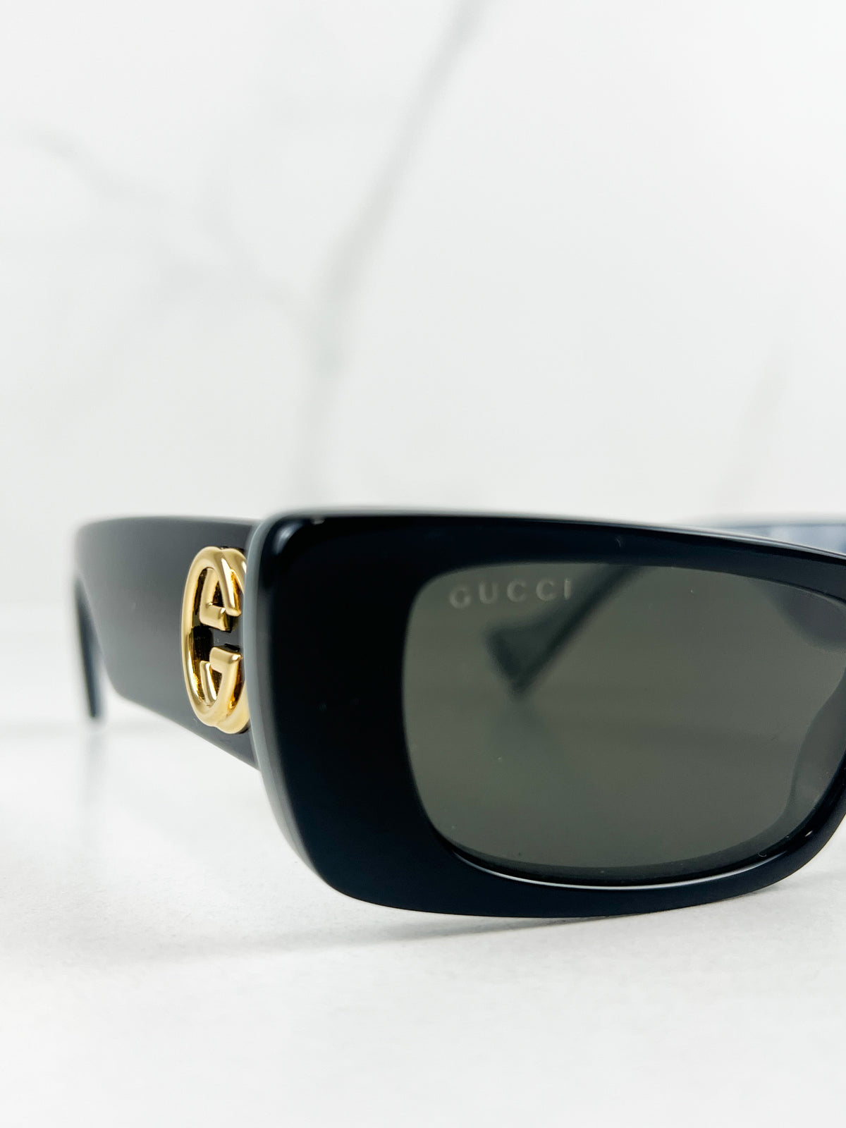 Gucci GG Logo Black Rectangular Acetate Frame Sunglasses
