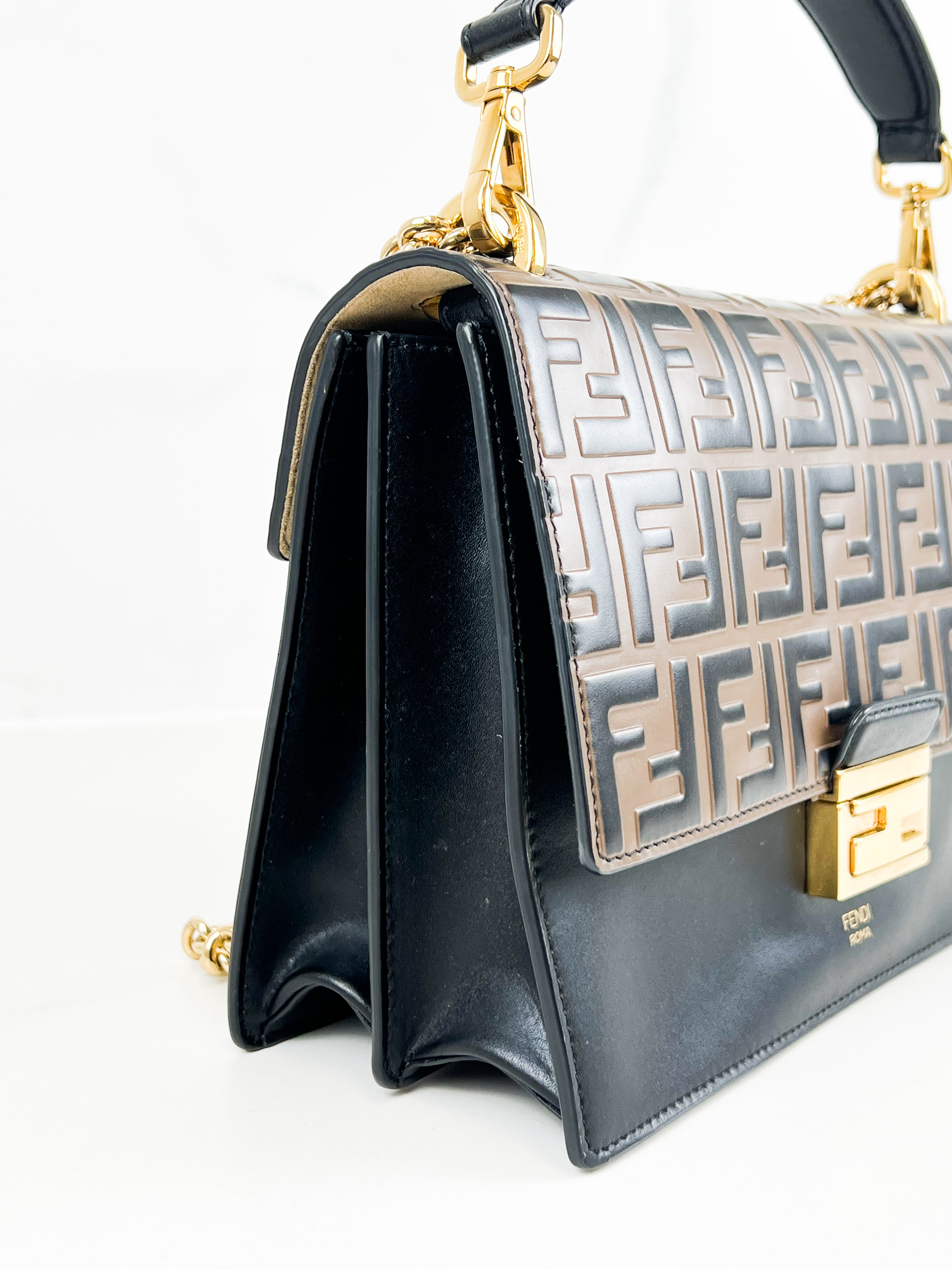 Fendi Kan I Medium Embossed Shoulder Flap Bag