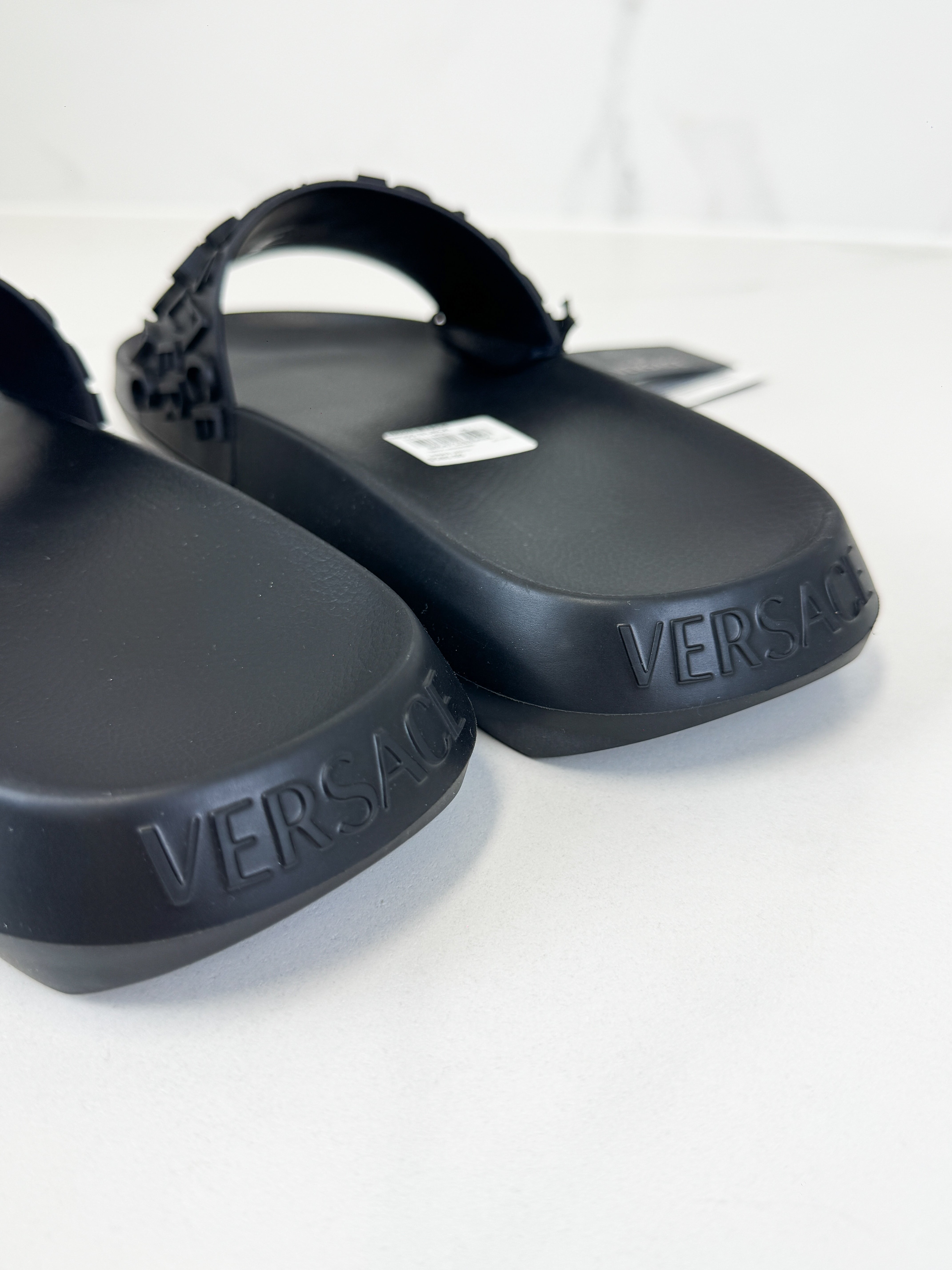 Versace Logo Embossed Black Rubber Slides Size 42