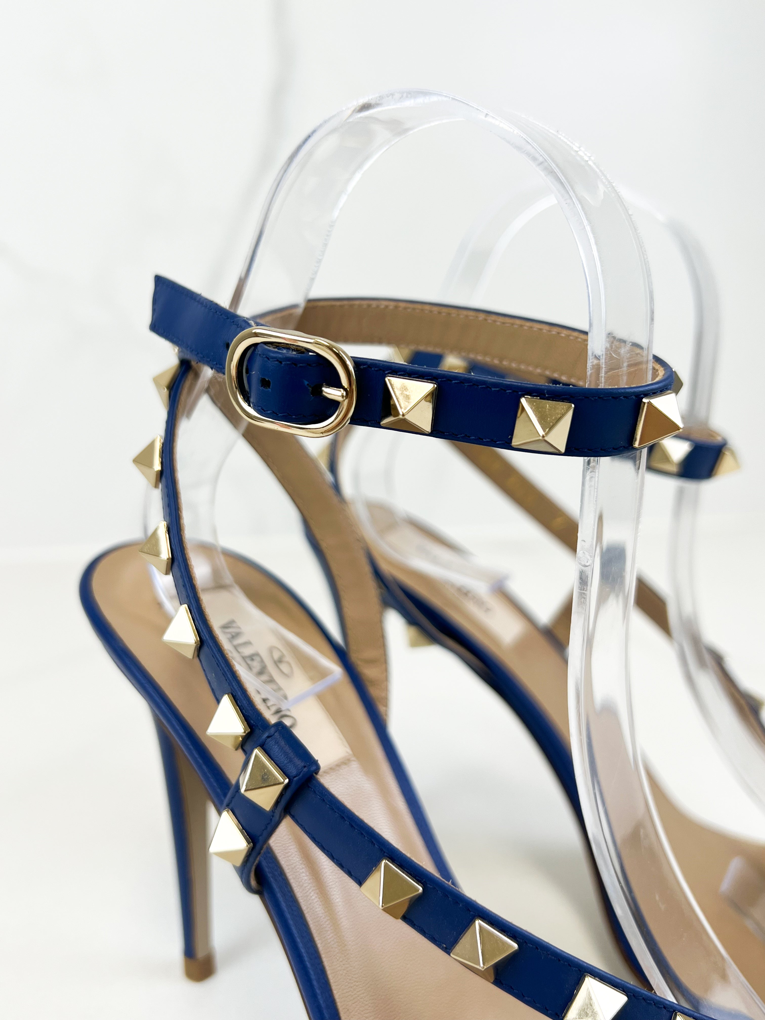 Valentino Leather Blue Rockstud Sandal Size 38