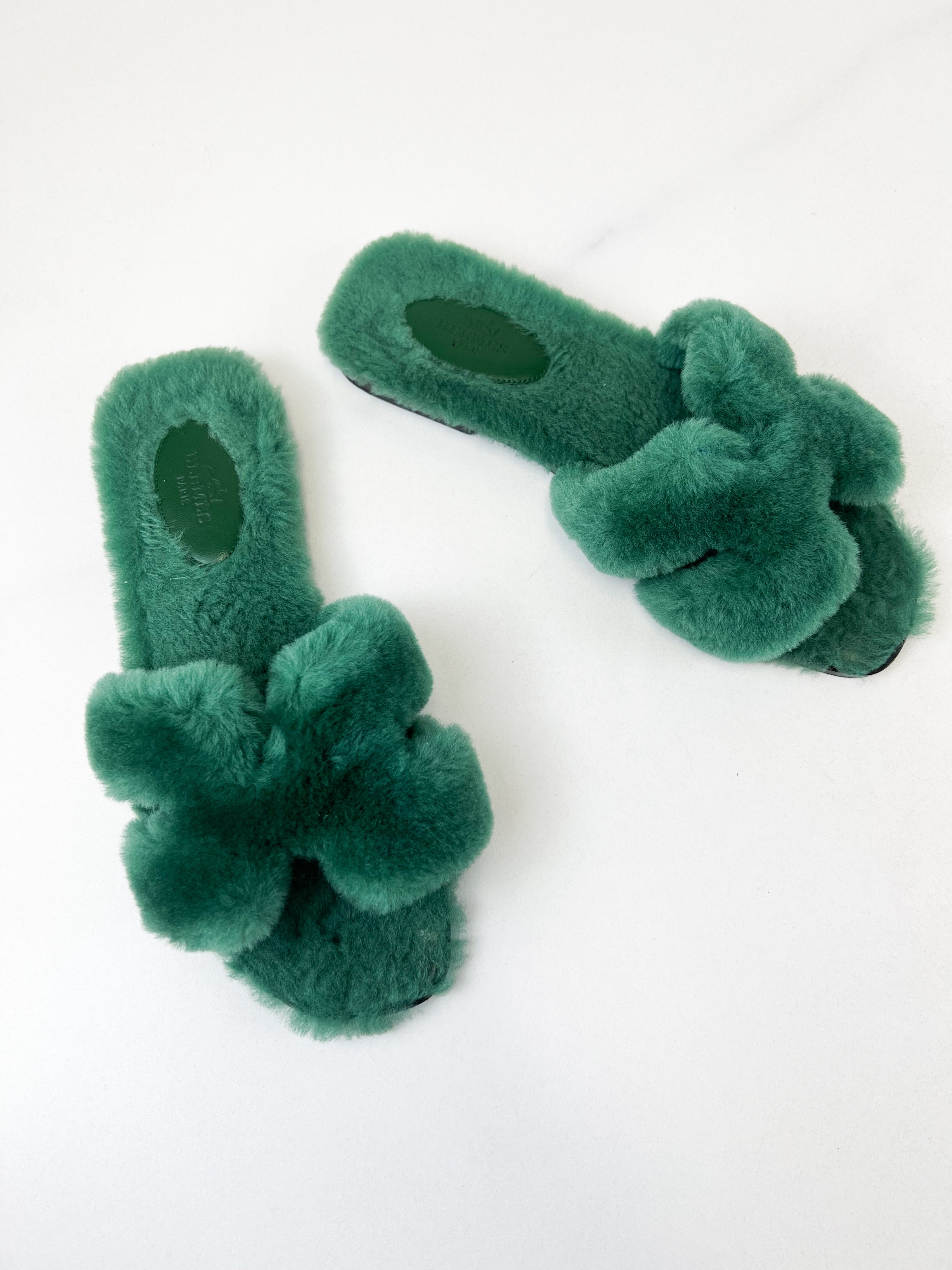 Hermes Oran Shearling Sandals Size 38