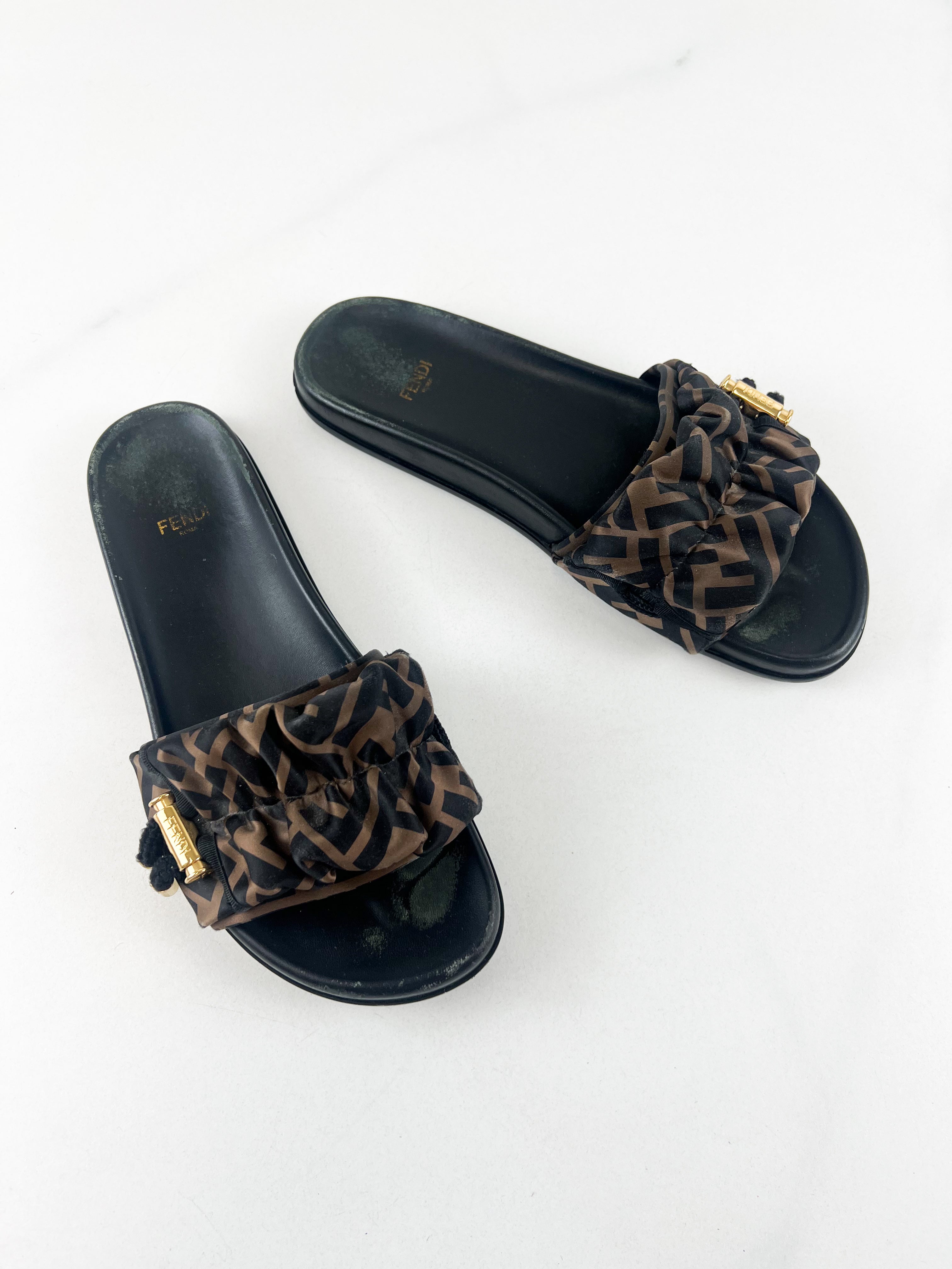 Fendi FF Satin Slides Size 39