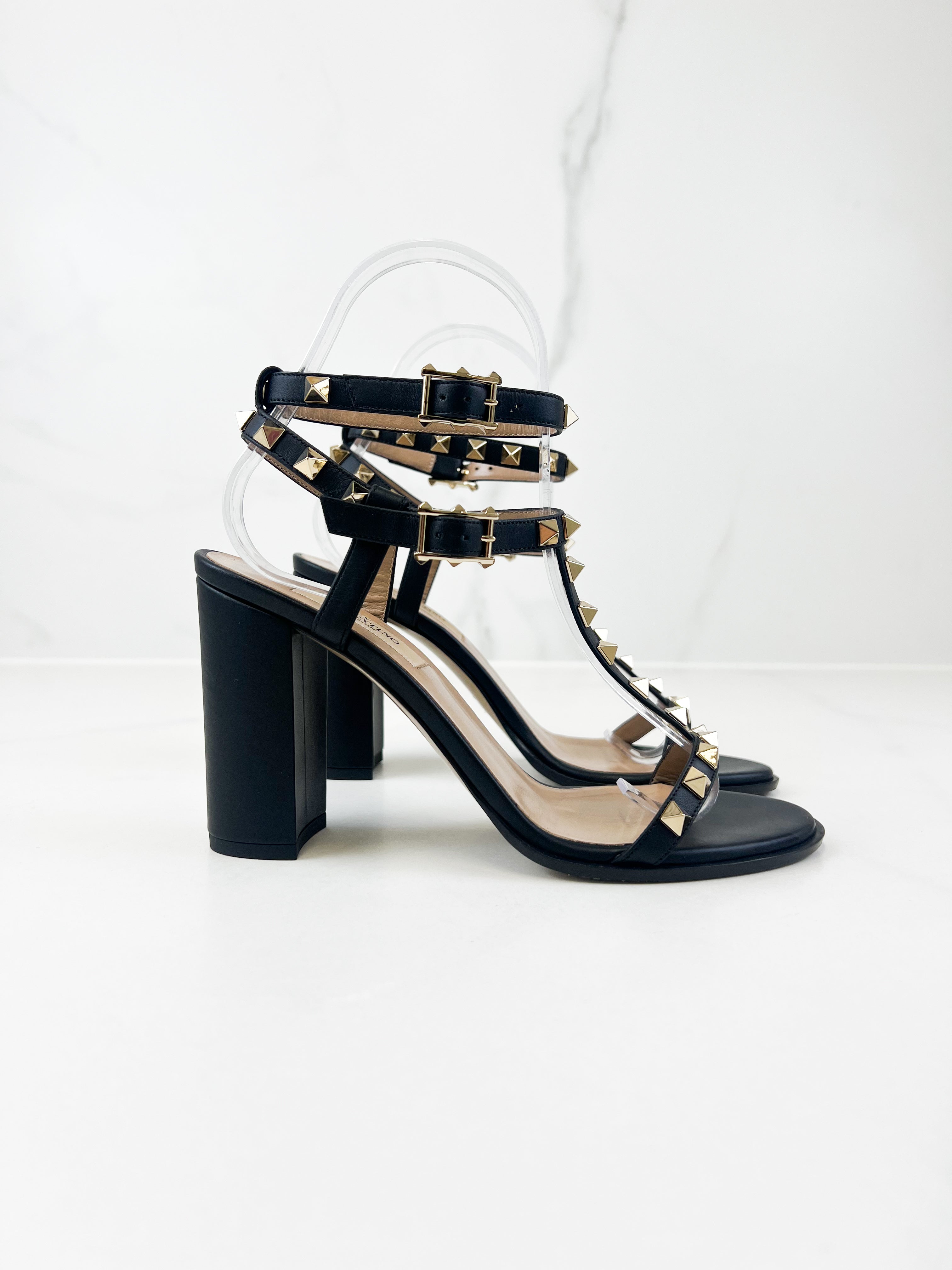 Valentino Rockstud Leather Block Sandals Size 36
