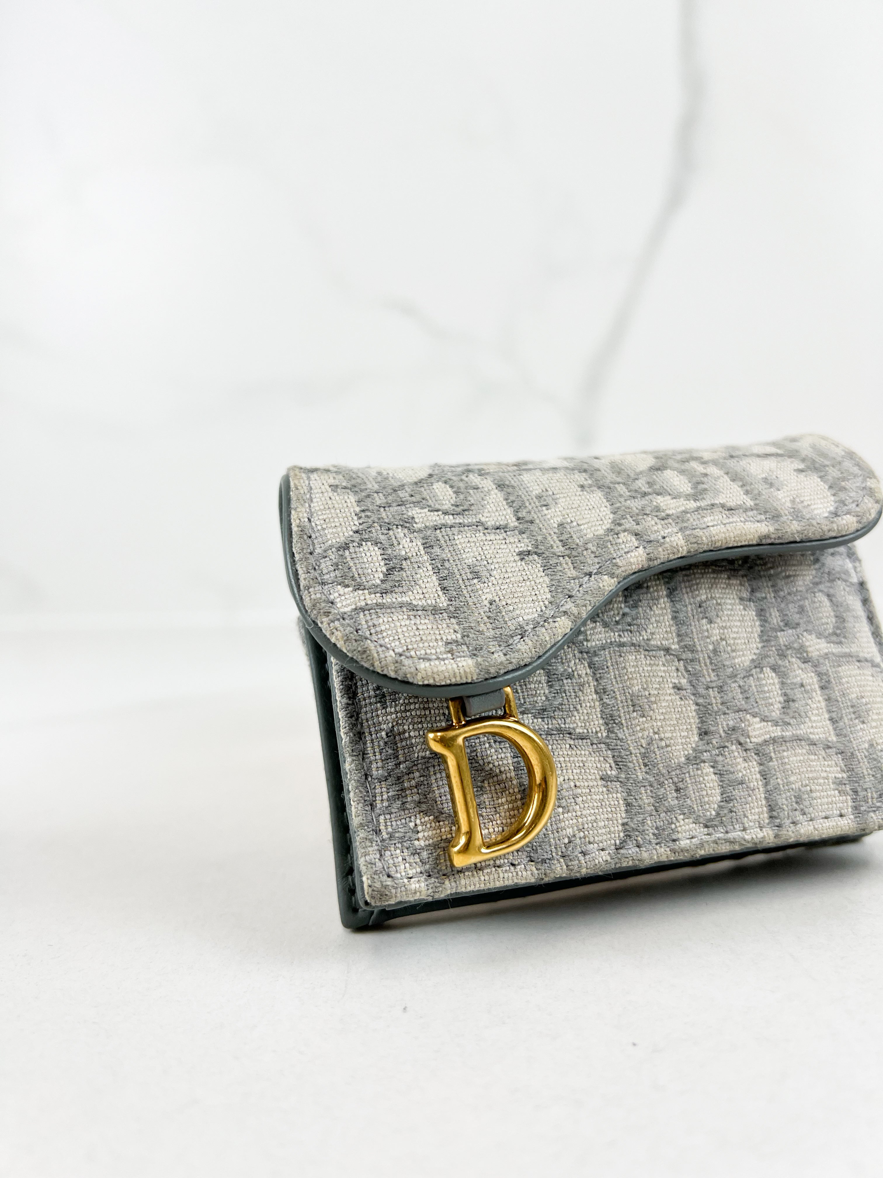 Christian Dior Grey Oblique Jacquard Card Holder