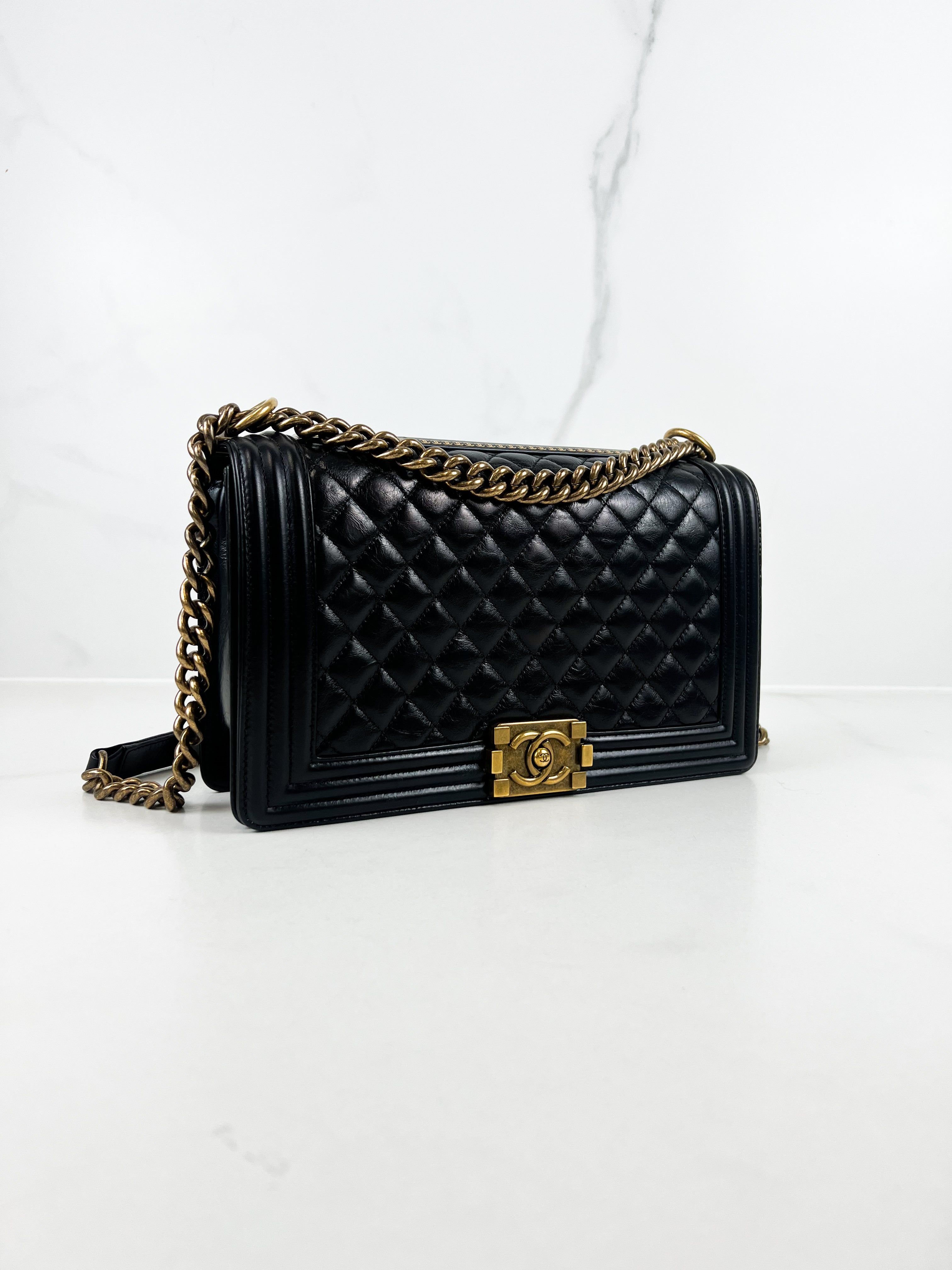 Chanel Limited edition Black New Medium Distressed Calfskin Boy Bag with Antique GHW