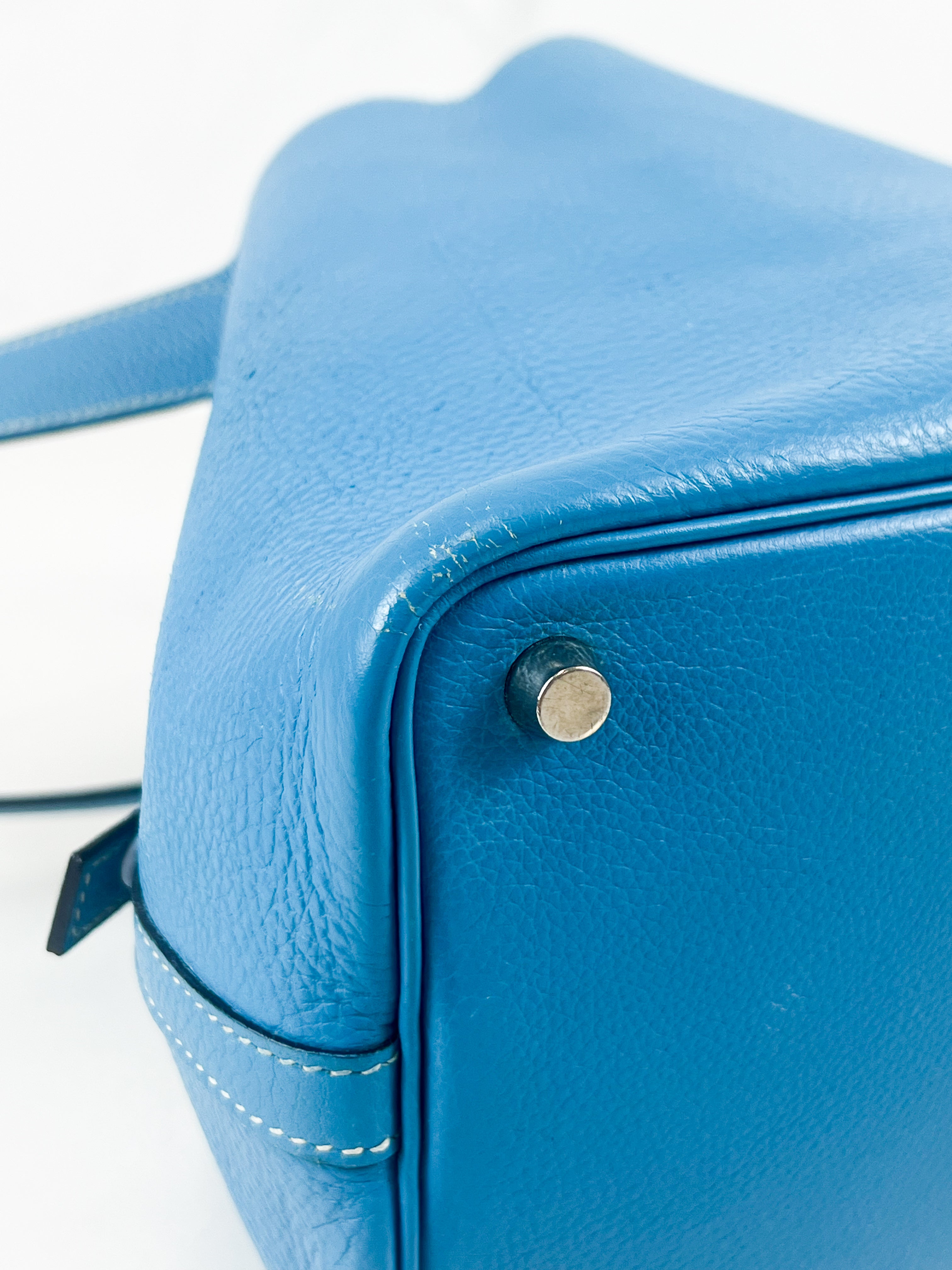 Hermes Vintage Picotin 18 in Bleu Jean Clemence Leather