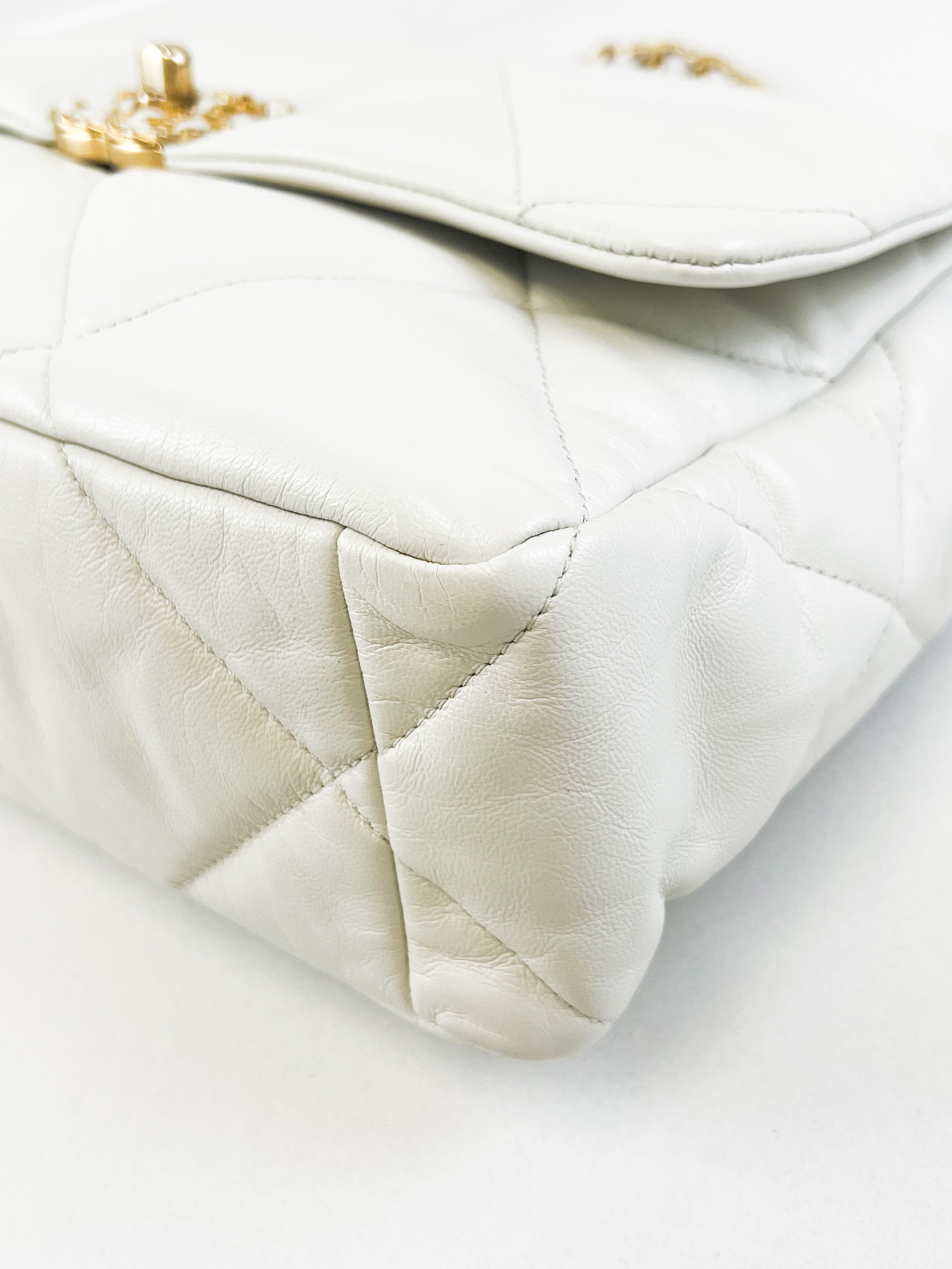 Chanel White Large Lambskin 19 with Gold & Silver Tone Hardware