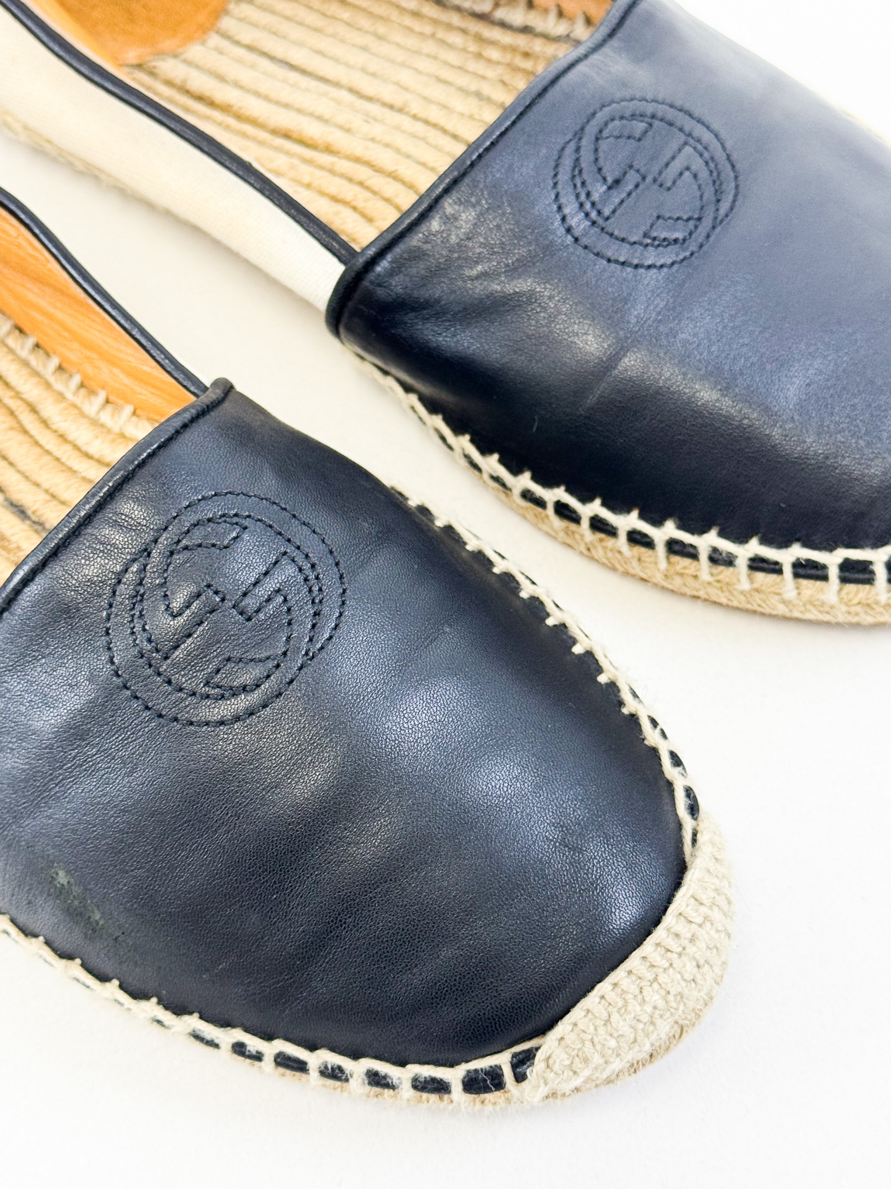 Gucci Leather/Canvas GG Logo Espadrille Size 38.5