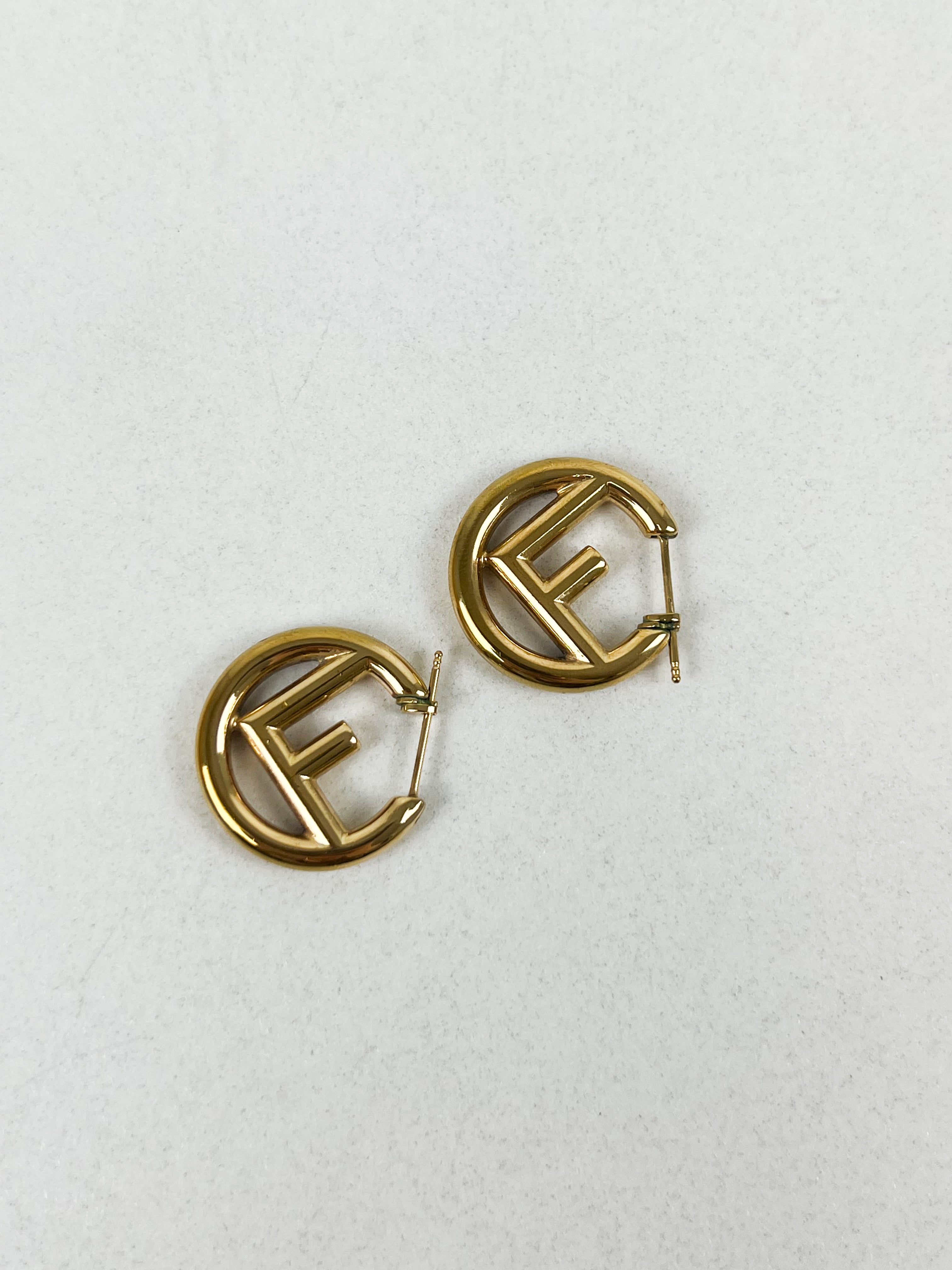 Fendi F Logo Hoop Earring in Gold