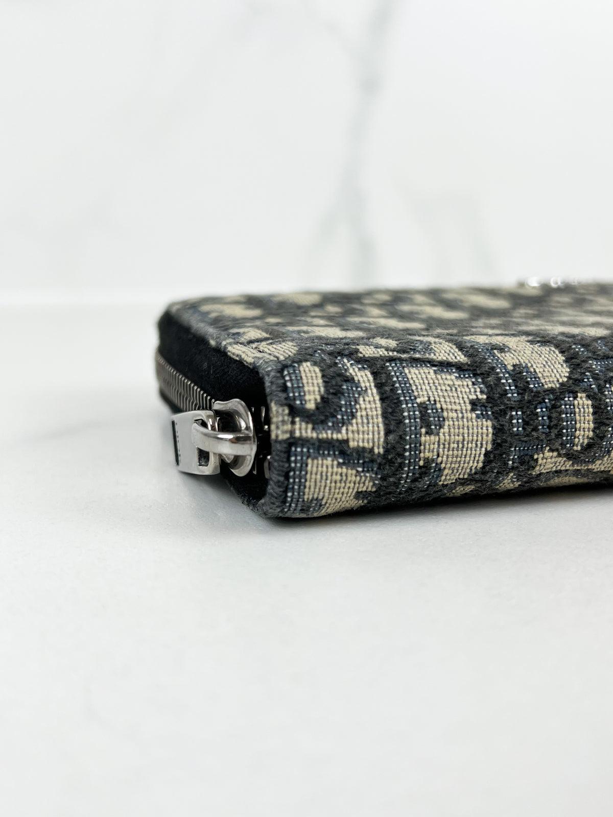 Christian Dior Navy Oblique Zipper Wallet