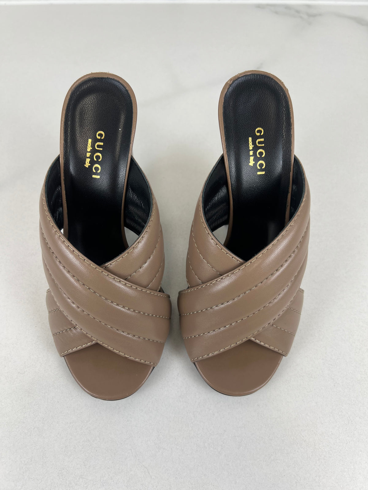 Gucci Quilted Leather Heel Mules Size 36