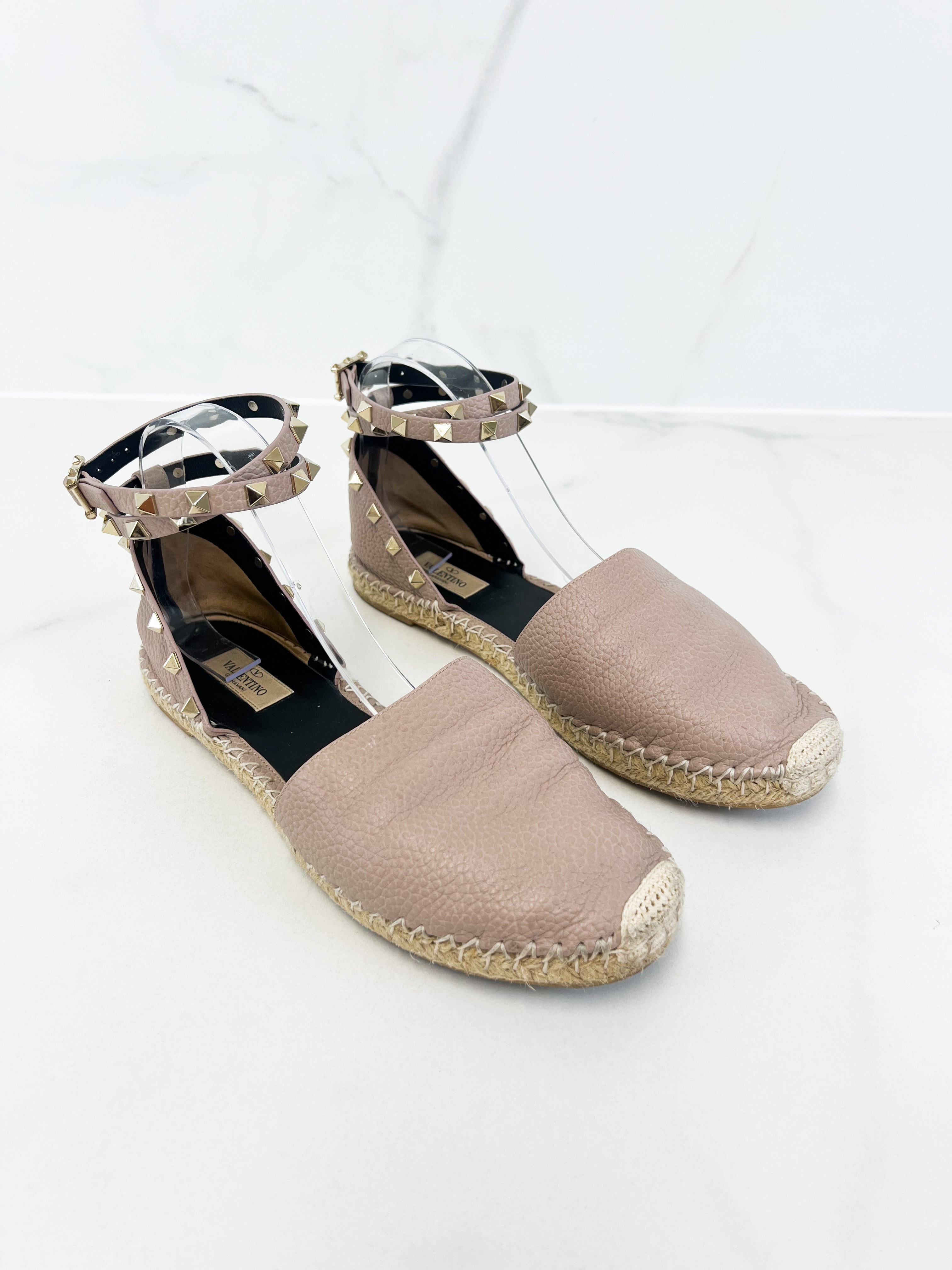 Valentino Garavani Grained Leather Rockstud Espadrille Size 41