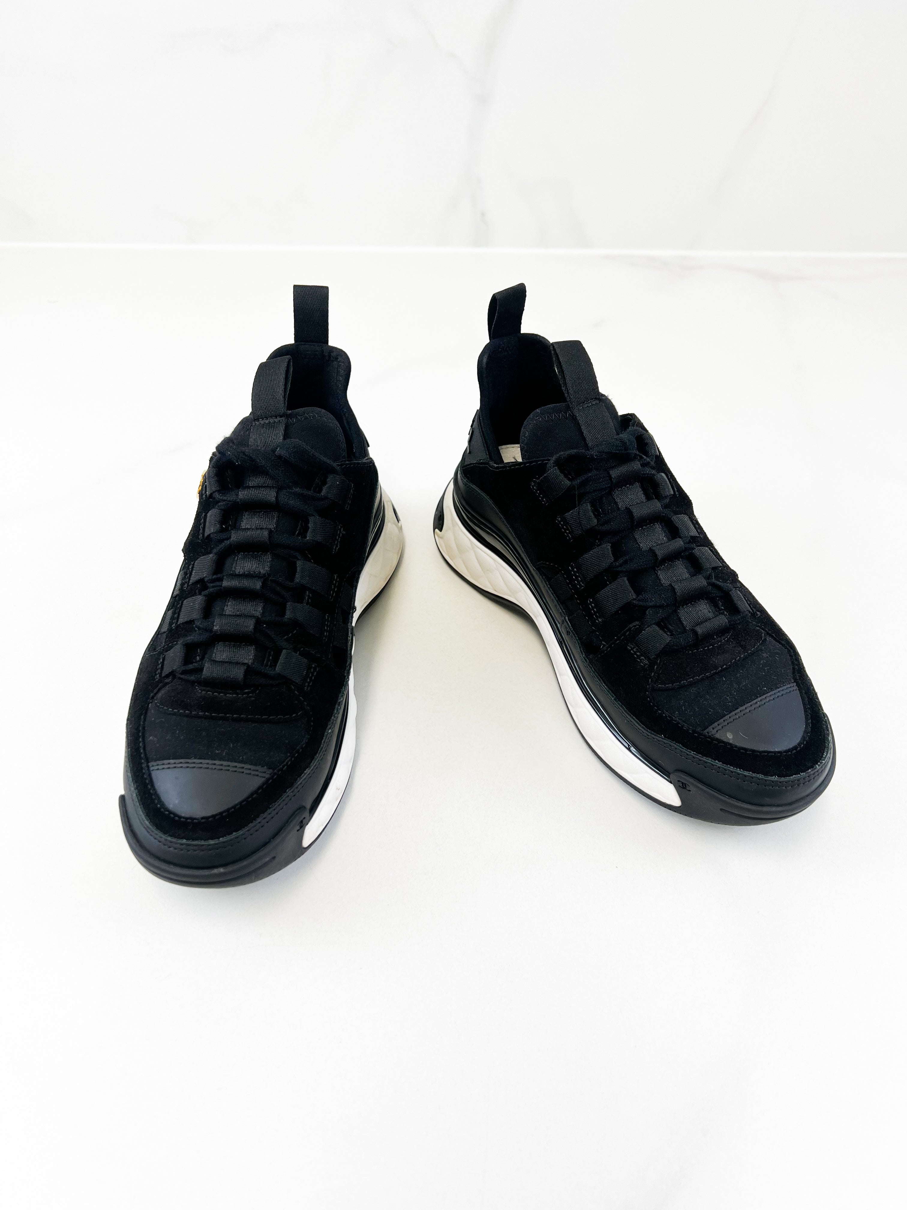 Chanel Black CC Logo Leather Sneaker Size 36