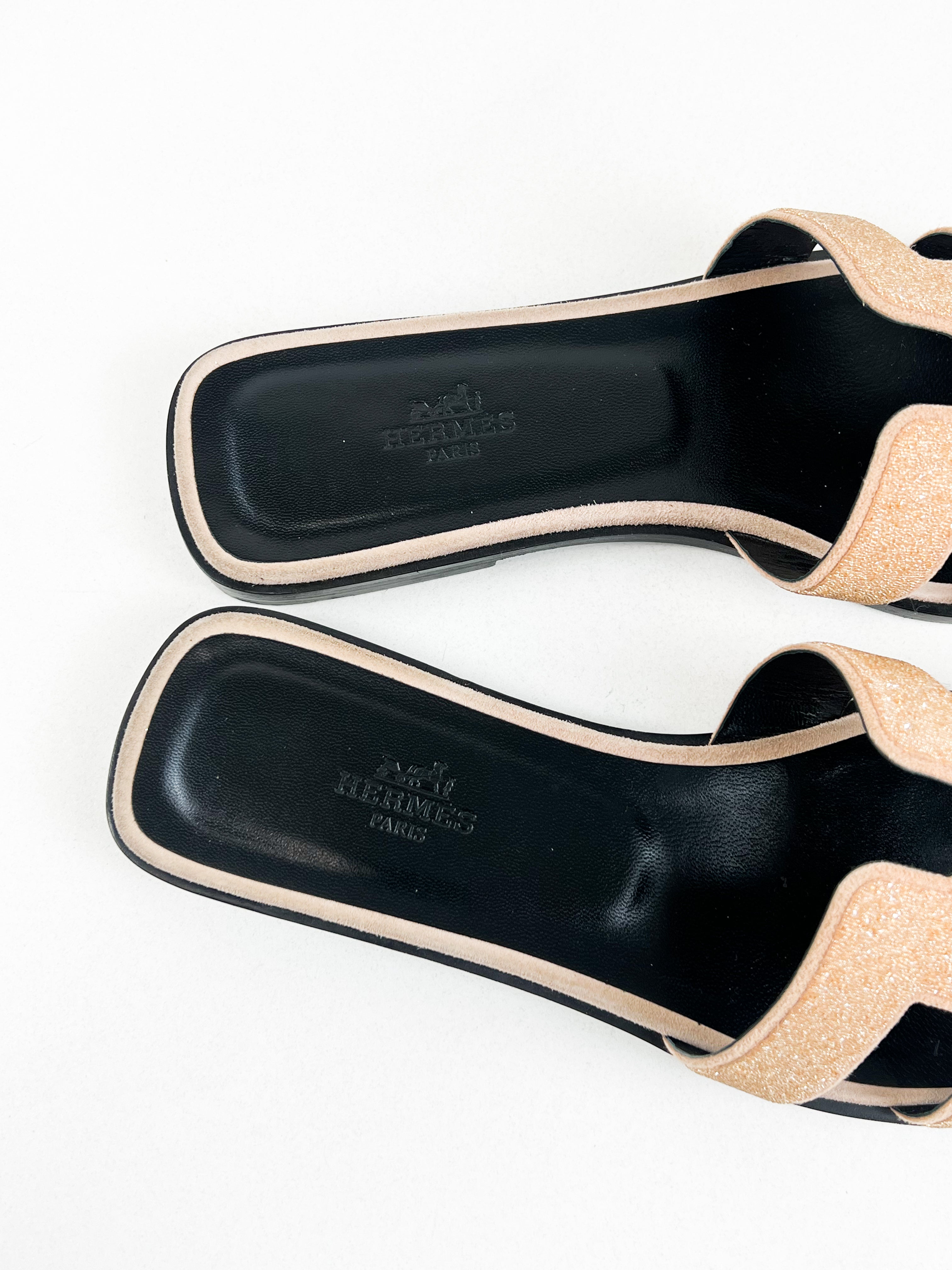 Hermes Oran Sandal in Beige Glitter Size 38