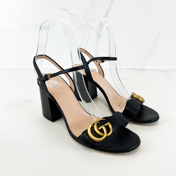 Gucci GG Marmont Leather Mid Heel Sandal 75mm Size 36